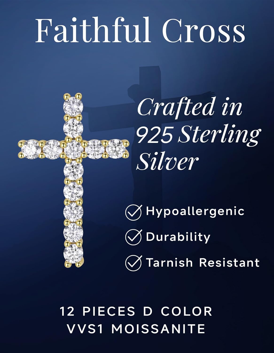 MomentWish Cross Necklace for Women, Christian Gifts for Her, Moissanite Cross Pendant, 925 Sterling Silver Necklaces Religious Anniversary Birthday Gifts for Women- - Image 3