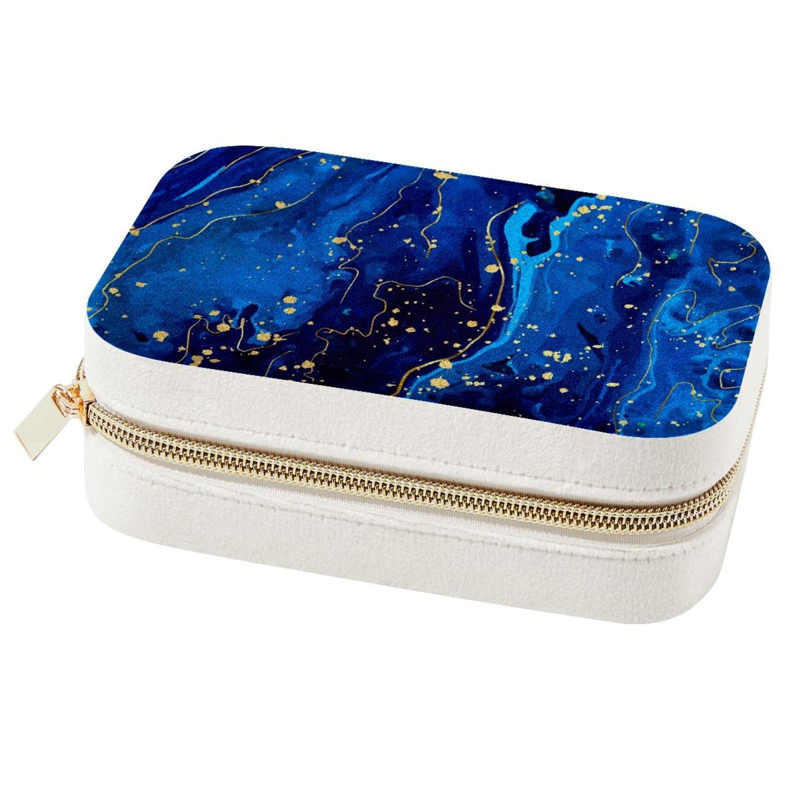 Petite boîte à bijoux abstraite marbre bleu et doré à offrir pour elle