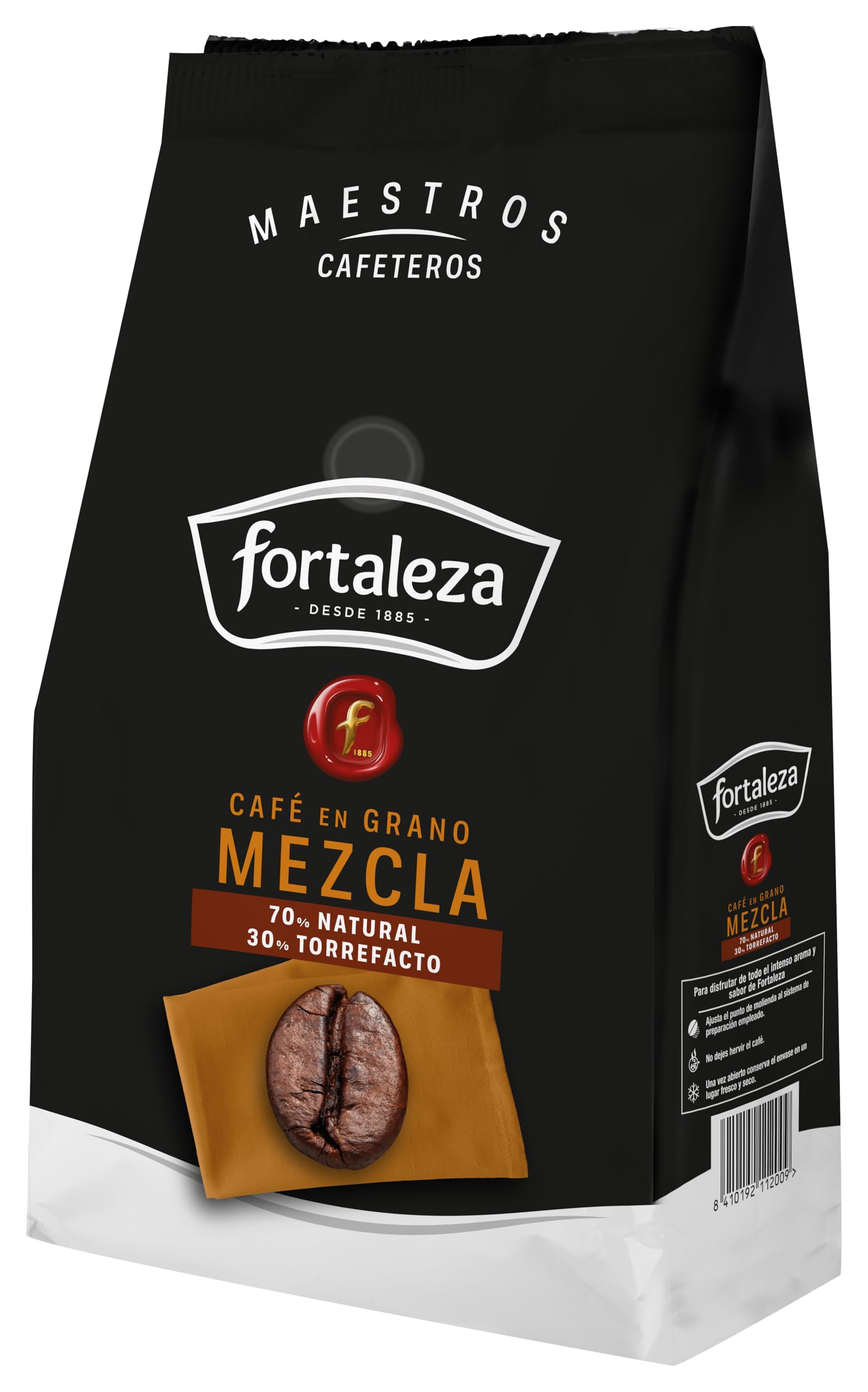 CAFÉ FORTALEZA Café en Grano 500g x 6 - Total 3KG - 70% Tueste Natural y 30% Torrefacto - Café con Matices de Vainilla y Caramelo Intensidad Alta 10/13 -Arábica y Robusta con Sabor Intenso.