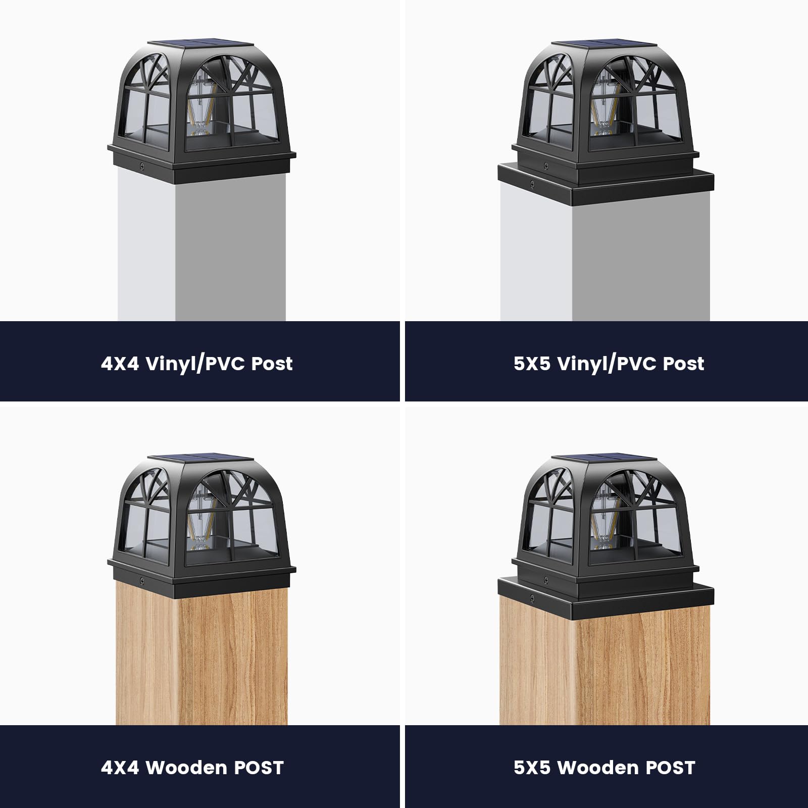 Siedinlar Solar Post Lights Solar Light Outdoor Garden Fence Lights Waterproof Landscape Fence Cap Edison LED Bulbs for 4x4 5x5 Posts Patio Black (4 Pack) - Image 4