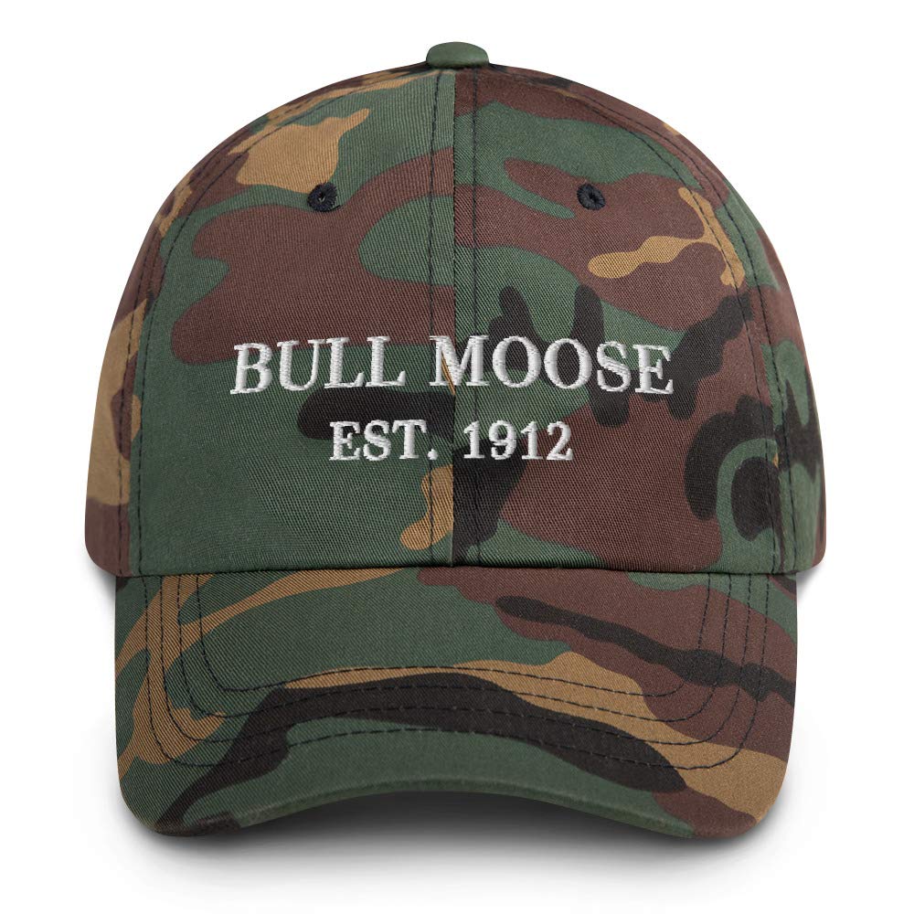 Bull Moose Est. 1912 Hat (Embroidered Dad Cap) Teddy Roosevelt Political Party Green Camo