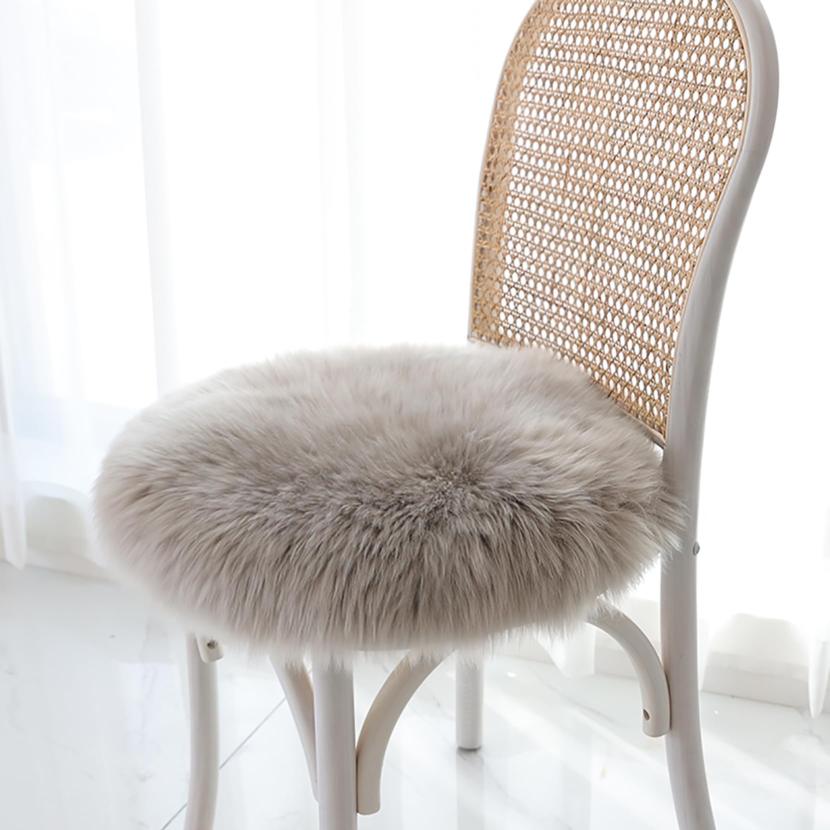 Circular wool chair cushion whole sheepskin wool sofa cushion student computer chair cushion pure wool cushion (E,diameter 35cm(13.7inch))