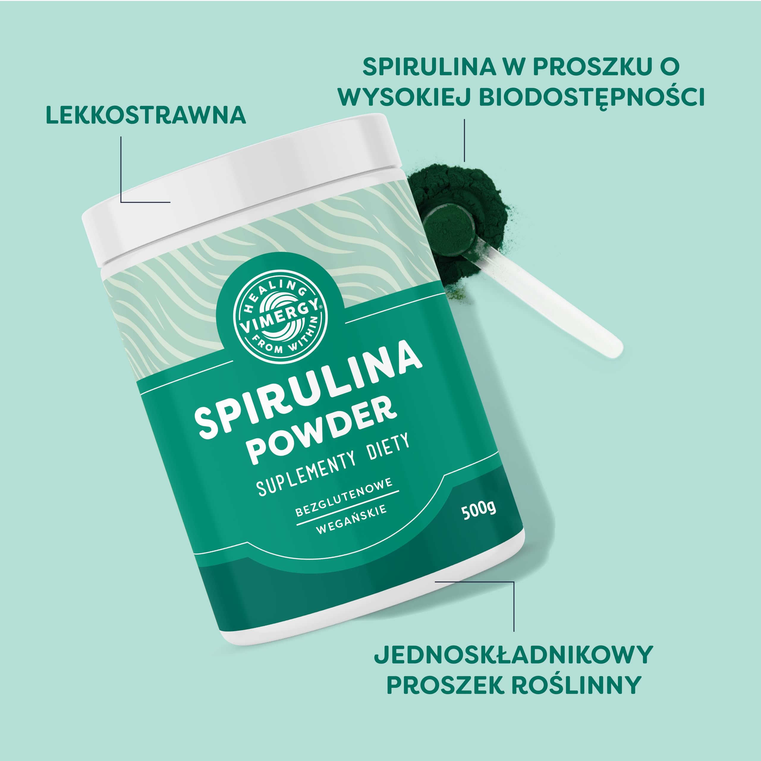 Vimergy Spirulina Powder, 125 Servings – Easy to Digest – Fast Absorbing Powder – Vegan Supplement – Formulated Without Anti-Caking Agents, fillers, Flavors, or Sugar– Non-GMO & Gluten-Free (500g)