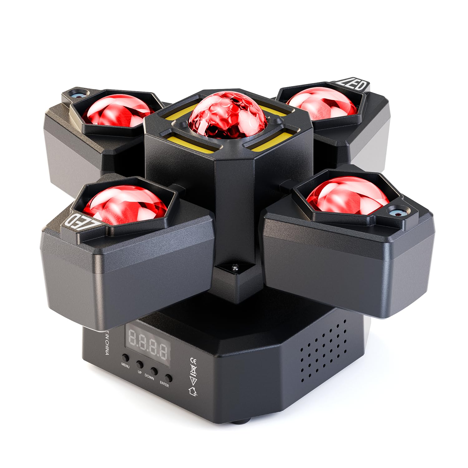 Mini Teste Mobili Luci Palcoscenico,120W LED RGBW 4 Bracci Luci Discoteca con Telecomando,Beam Moving Head Luci da Palco DMX512 Luce Stroboscopica per Festa Discoteca DJ Bar Matrimoni,1 PCS