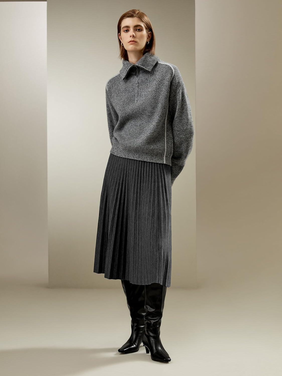 LilySilk 100% Cashmere Sweater for Women Half Zip-Up Ribbed Jumper Long Sleeves Lapel Collar Outwear for Autumn