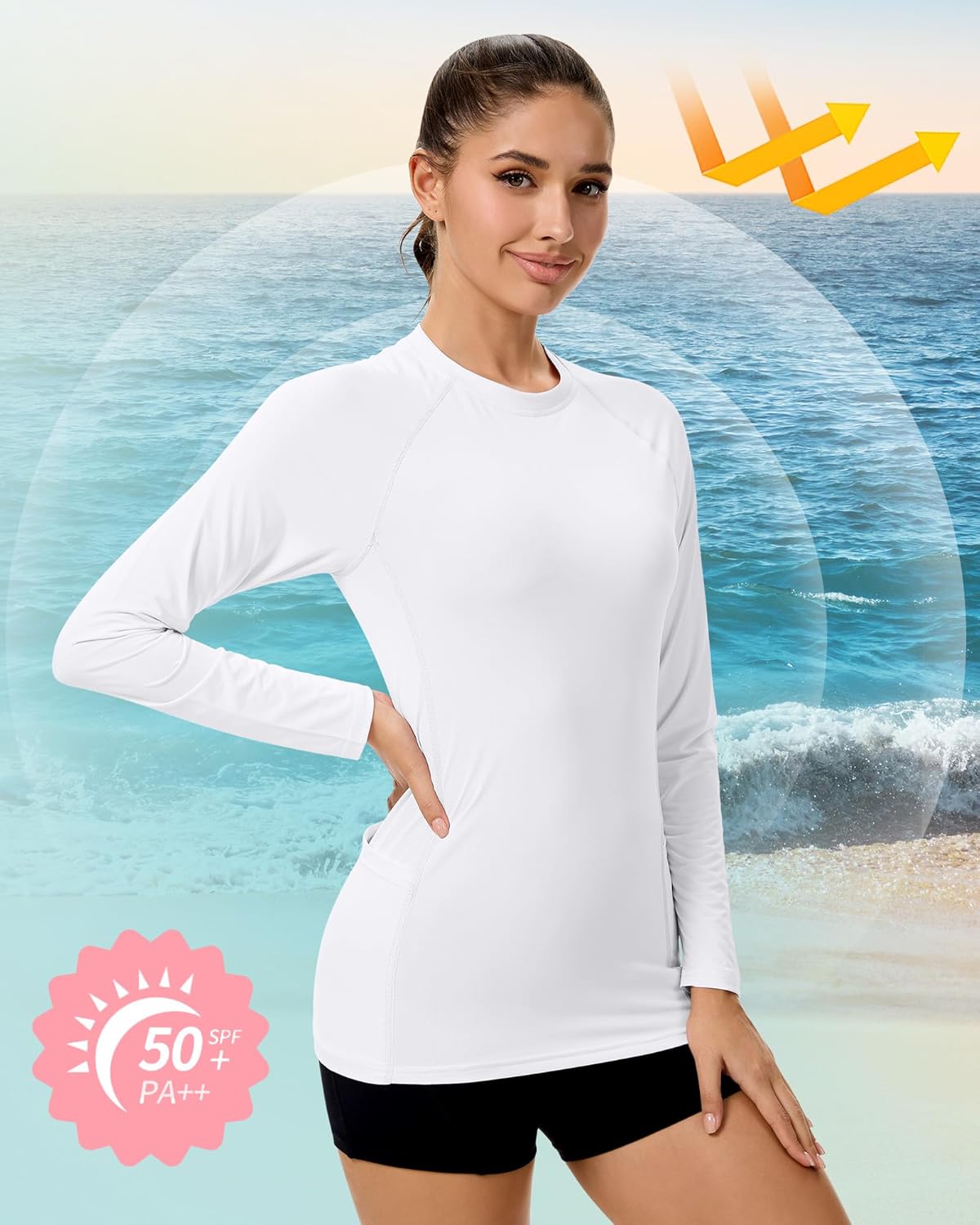 Janmercy 3 Pack Rash Guard for Women UPF 50+ SPF UV Sun Protection Swim Shirts Long Sleeve Workout Tops with Pockets - Image 3