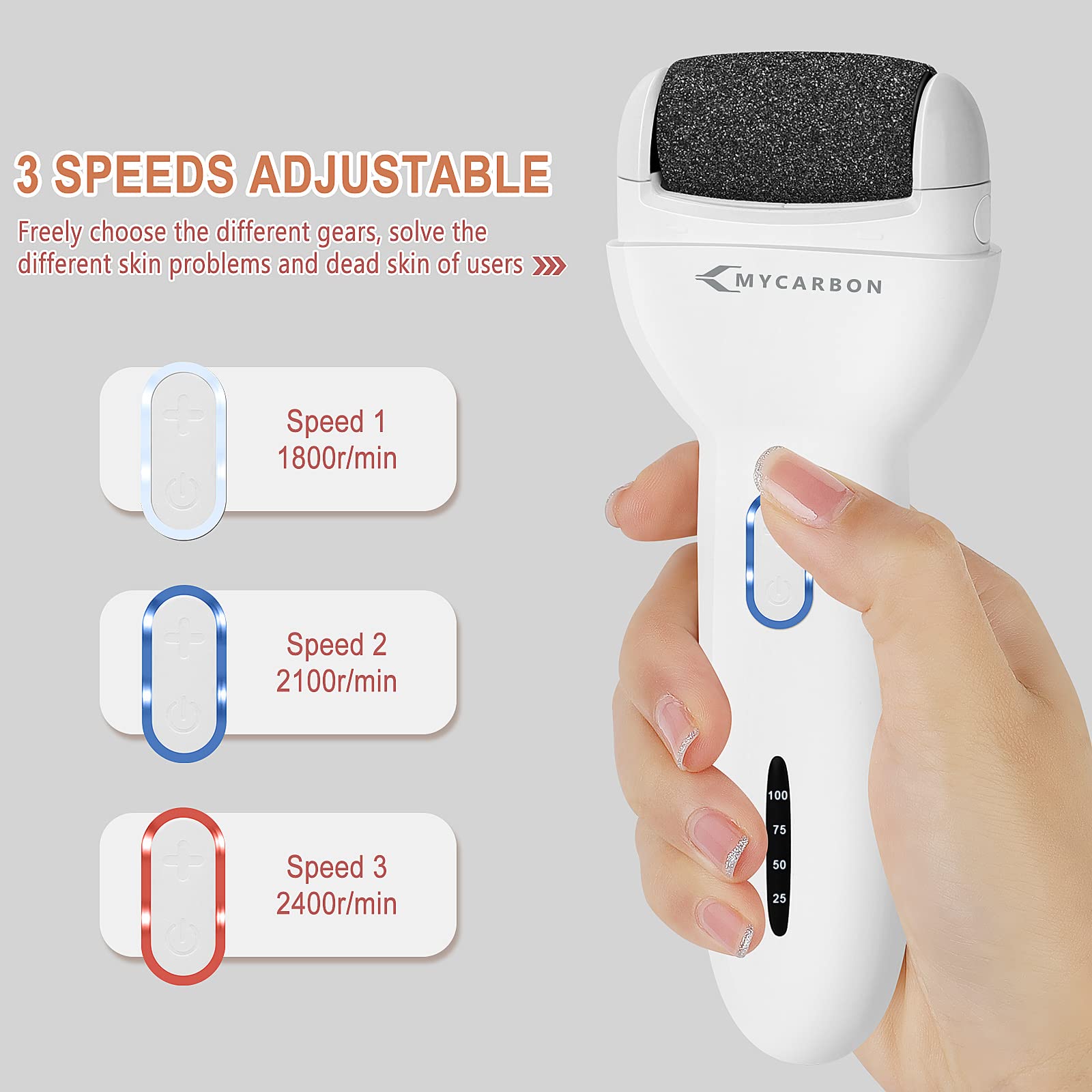 MYCARBON Eliminador de callos eléctrico recargable profesional, cortacallos cuidado de pies Blanco
