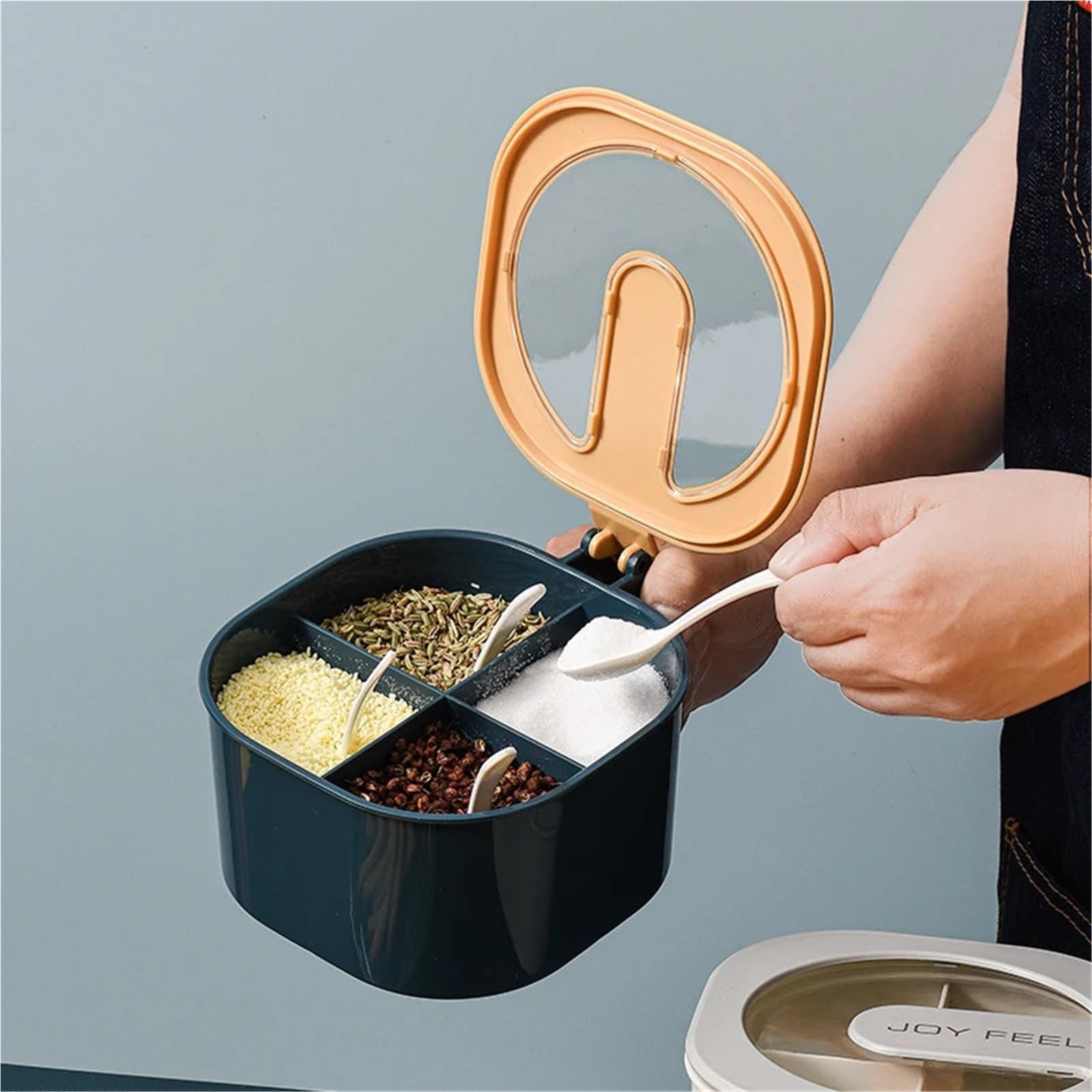 GewüRzbox Gewürzbox aus Kunststoff mit 4 Gittern und transparentem Deckel for die Aufbewahrung von Salz, Pfeffer, Gewürzen, Küchenvorratsbehälter for Küchenartikel FüR GewüRze Zucker Salz Pfeffer(Pink