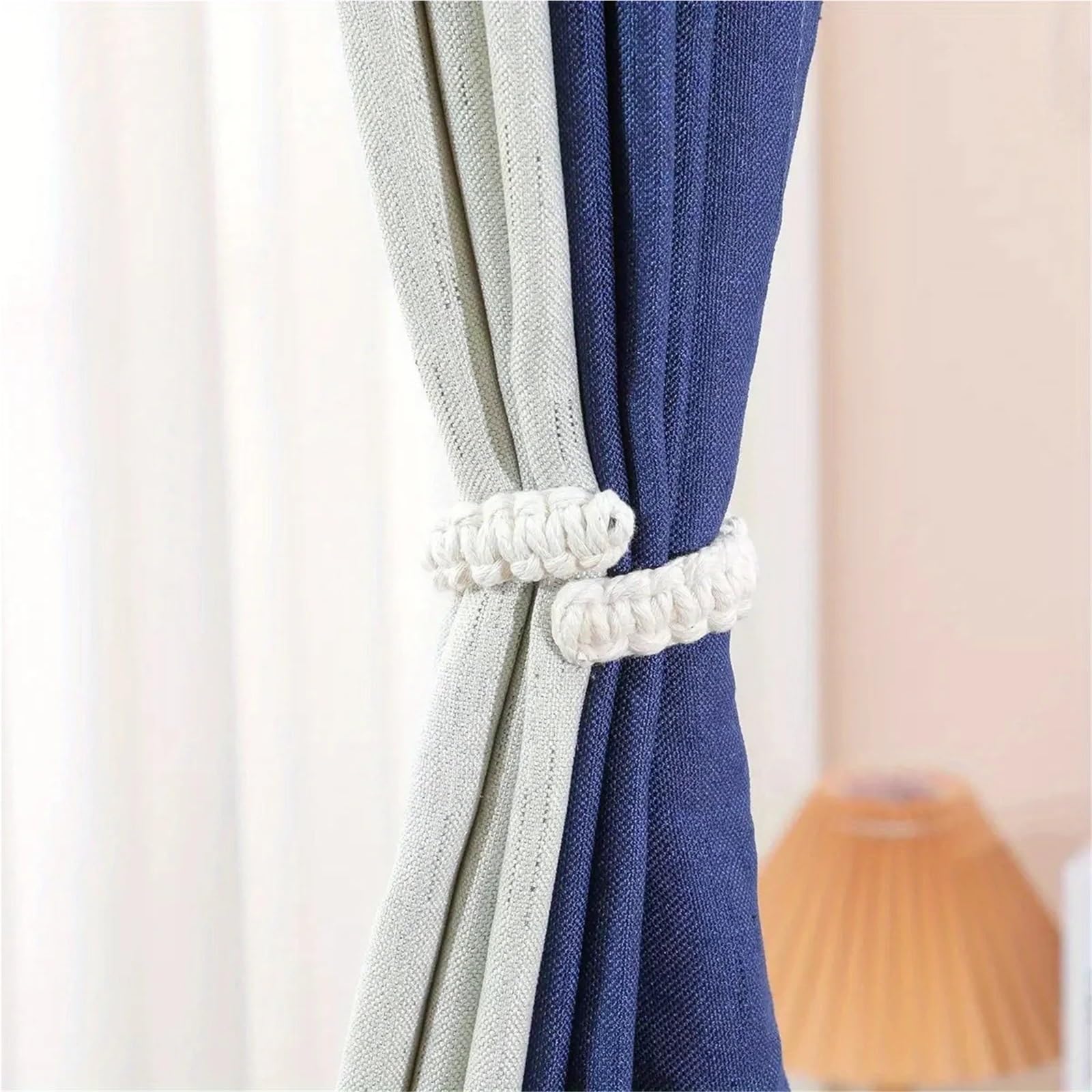 Embrasses de Rideaux en Corde Chanvre tissées à la Main, Support Rangement décoratif avec Plusieurs Crochets, décoration Chambre Coucher, Accessoire, 4 pièces pour Maison