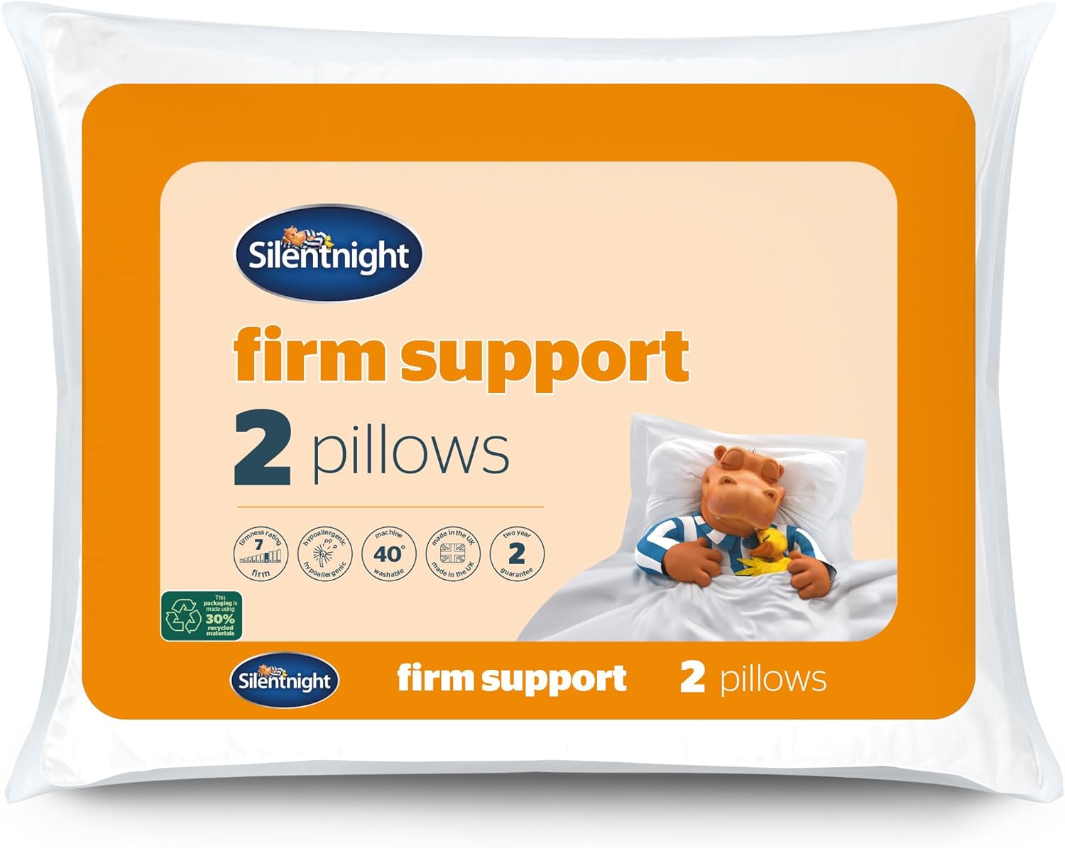 Silentnight Firm Support Pillow Pack of 2 – Side Sleeper Pillows for Sleeping Neck Back Orthopaedic Pain – Machine Washable Pillow Pair for Side Sleepers, White