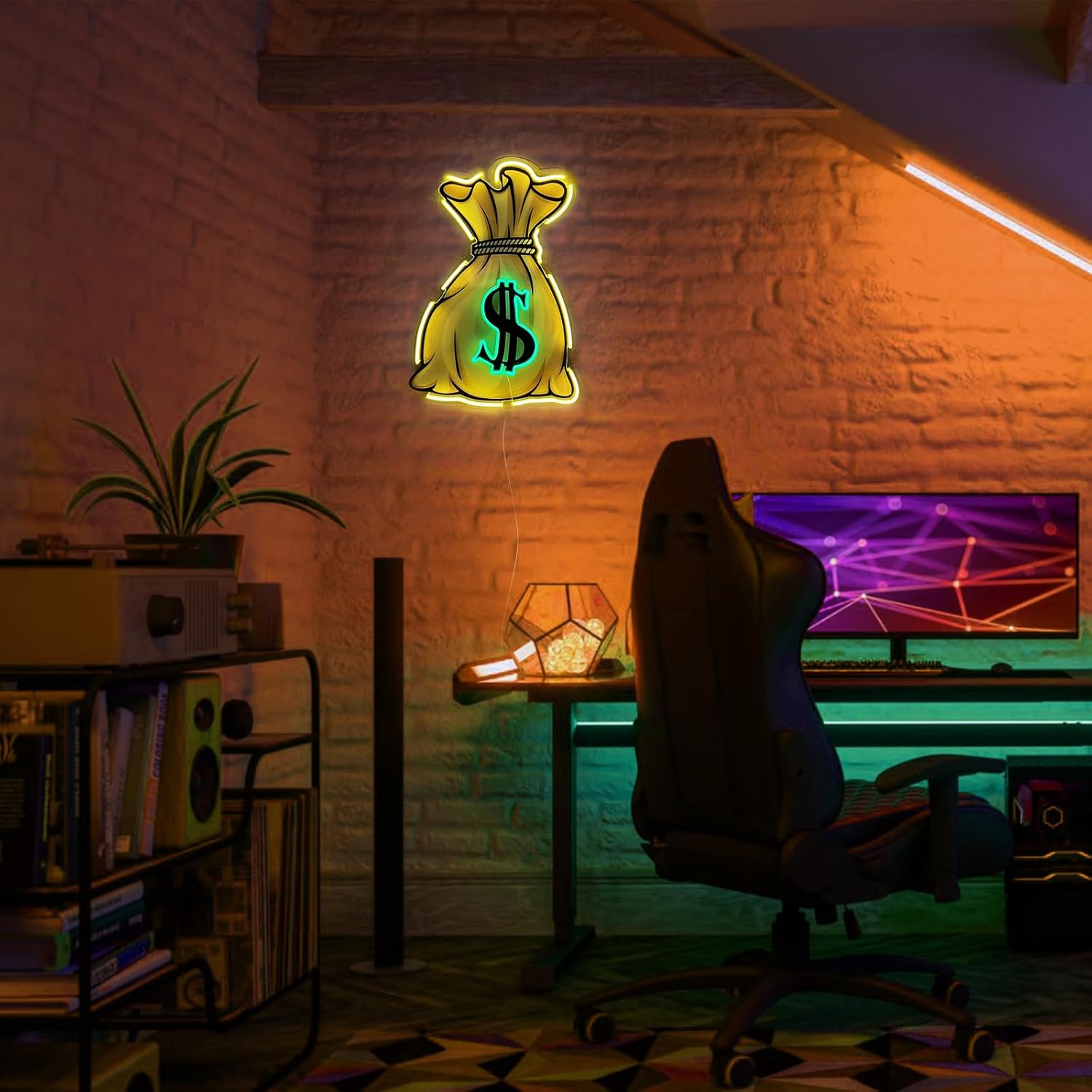 Neon Sign Money Bag Neon Signs for Wall Decor Led Neon Sign Money Man Cave Home Party Light Up Signs USB Power Wall Art Decorations, Size: 40 x 30cm