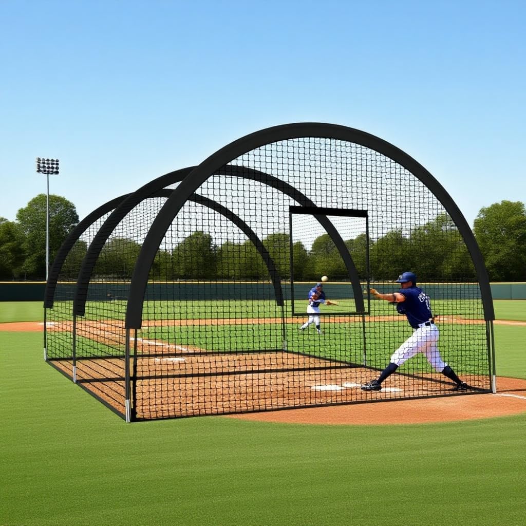 GarveeLife Filet de Cage de Baseball - 10 x 3,65 x 2,4 m - Portable - avec Trou - avec Ouverture de Machine à Pitching - Porte Amovible et Sac de Transport - pour Frapper et Lancer - Golf