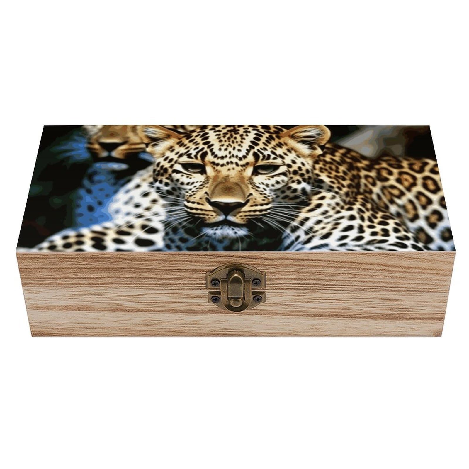 Leopard Wooden Storage Box Exquisite Durable Wood Gift Case Sturdy Vintage Jewelry Wooden Chest for Art Hobbies Storage Keepsake Gift