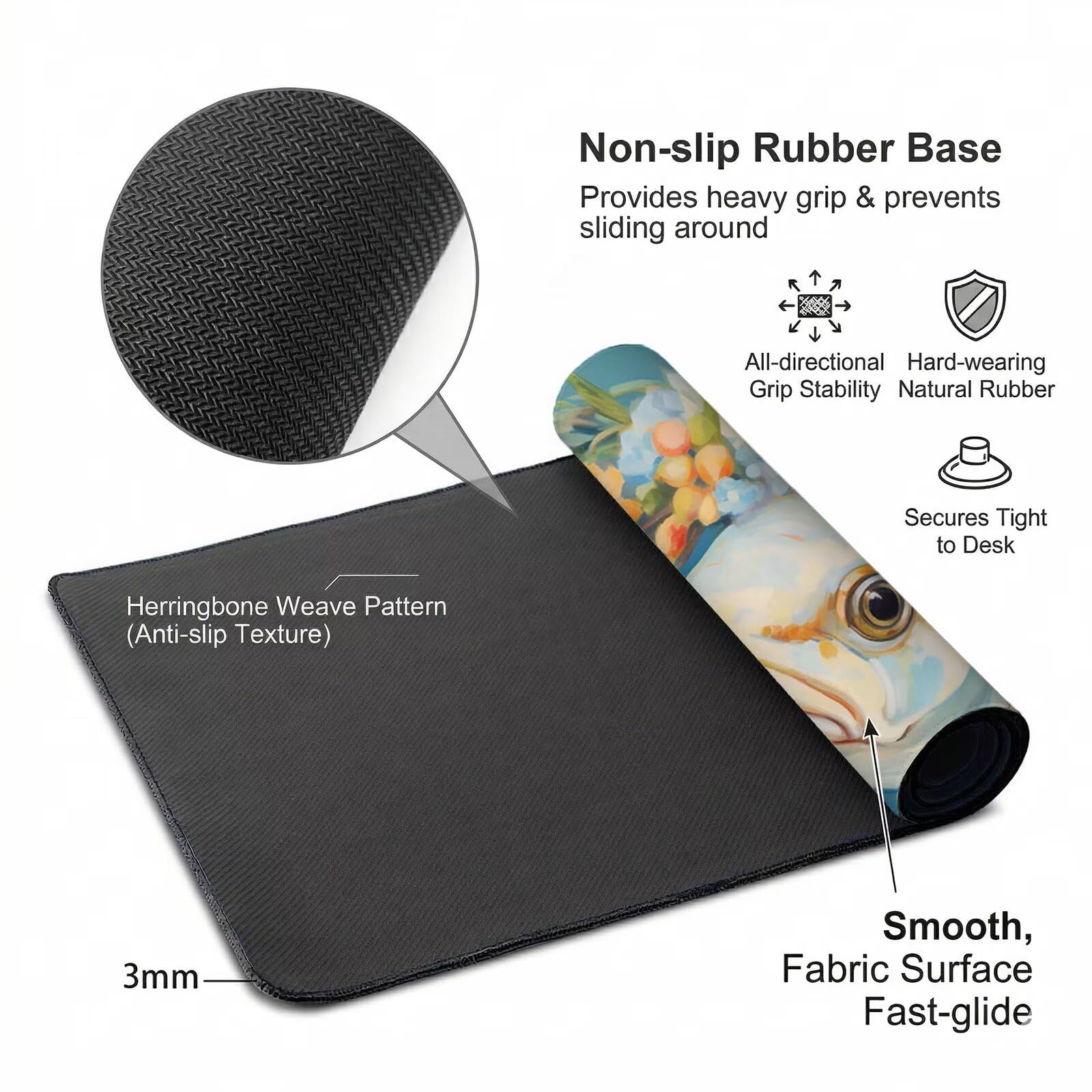 Alfombrilla Ratón XXL 1200 x 600 x 3 mm, Alfombrilla Escritorio, Nórdico Grande Protector de Mesa con Base de Goma Antideslizante y Bordes Cosidos, Impermeable, para Oficina, PC, Gaming (Pez) L-x642