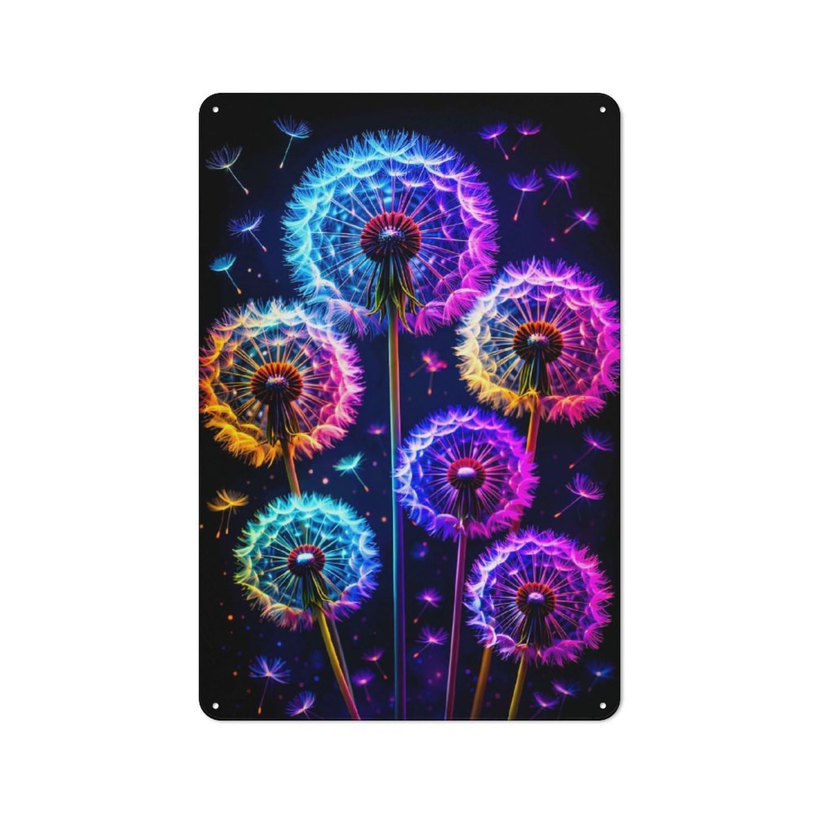 Junmoney Style-15 Rustic Metal Sign 30X20cm Featuring Neon Dandelions In Bloom For Hallway Wall, A Decorative Gift For A Newly Furnished Hallway