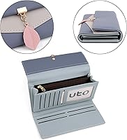 Vista 172 de UTO - Cartera pequeña RFID de piel sintética con dije de hoja, cierre de cremallera y tarjetero.