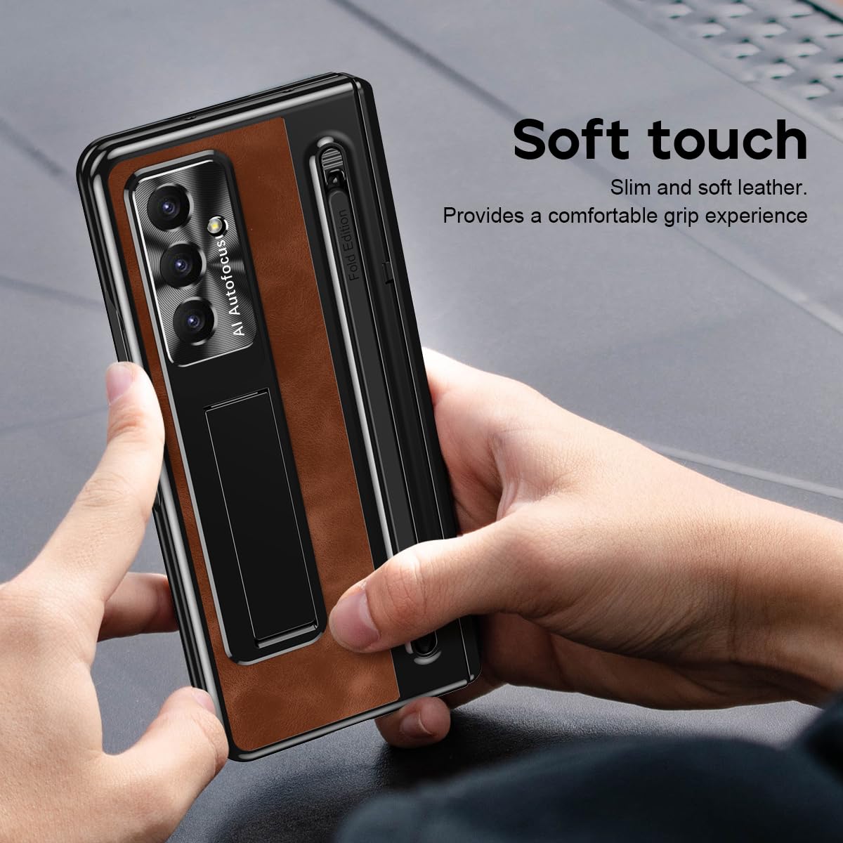 BRAND SET Etui do Samsung Galaxy Z Fold8 Ultra z uchwytem i uchwytem na długopis, etui PC z odpornym na wstrząsy, wbudowaną osłoną ekranu, zawiasami i osłoną aparatu, brązowe