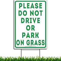 Vista 6 de VIBE INK Letrero de 12 x 18 pulgadas con texto en inglés «Please Do Not Drive Or Park On Grass Yard», con estacas en H de 15 pulgadas incluidas