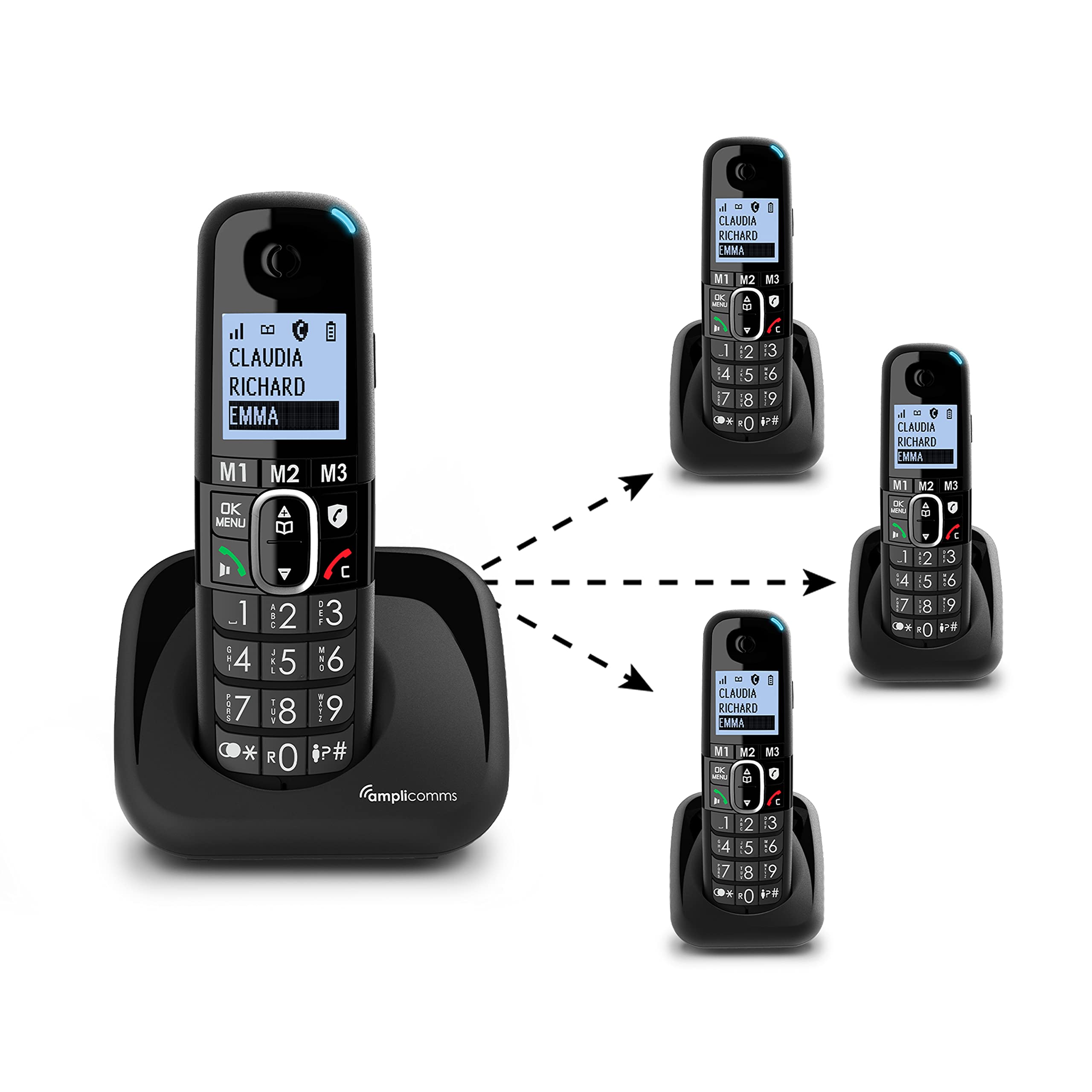 Amplicomms BigTel 1502 Duo Cordless DECT Telefono a Chiave Grande, Due Portatili, Potenziamento Audio, Suonerie Extra Forti, Compatibile con Apparecchi Acustici, Nero