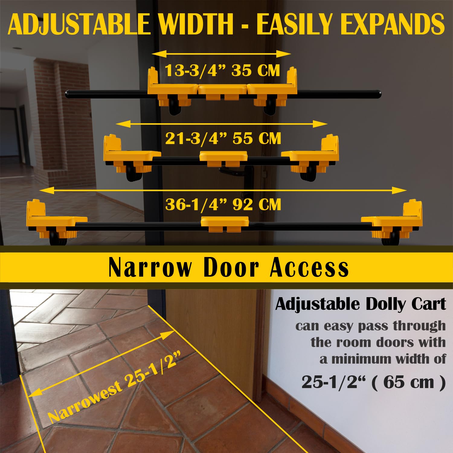 Carrello di trasporto regolabile pesante – Espandibile fino a 91 cm, capacità di 907 kg – Per elettrodomestici, mobili e materiali da costruzione, con cinghie elastiche, adatto a diverse superfici