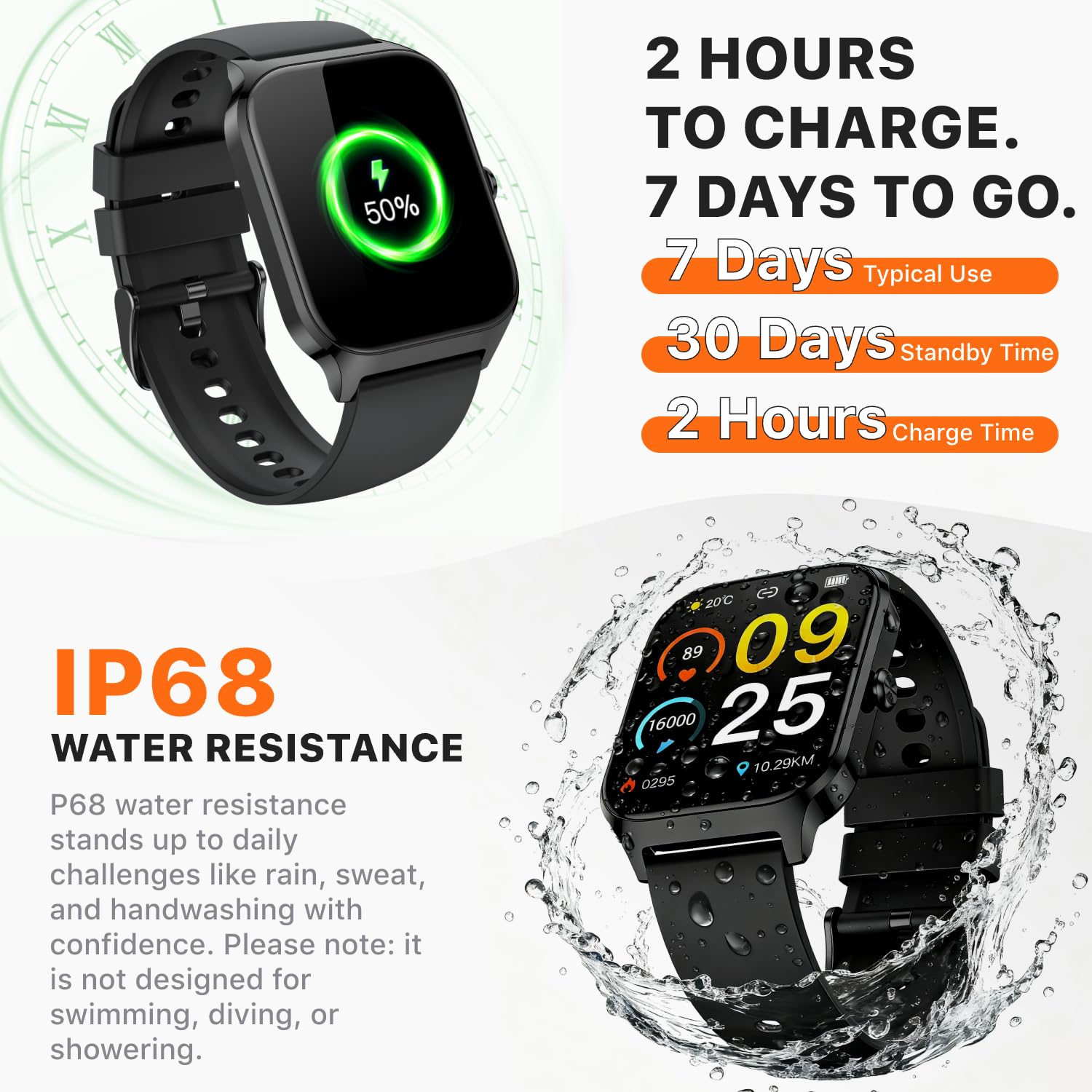 Smart Watch for Women Men - Answer/Make Call, Fitness Tracker Smartwatch for Android iPhone Compatible, Sleep Female Cycle, 120+ Sports Modes Step Counter (Midnight Black, 2 Straps) — view 7
