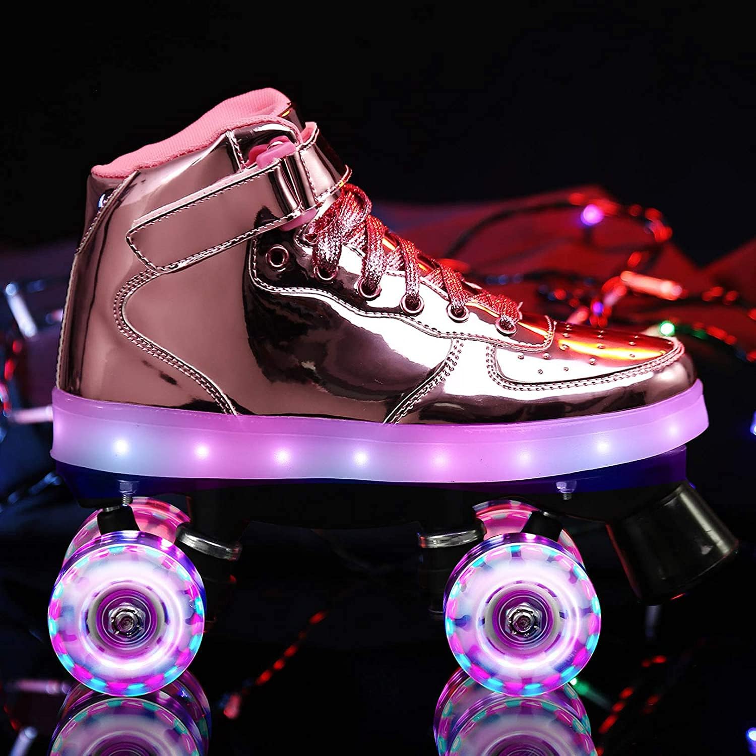 Roller Skates, 4 Wheels PU Upper Shiny Skating Shoes for Girls, Boys,Adults,Kids and Beginners Birthday Gift,4/35 Silver