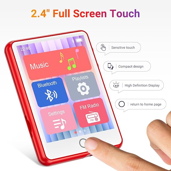 128GB MP3 Player Bluetooth 5.3 with 2.4 Full Touch Screen,MECHEN Portable Digital Music Player with HD Speaker,FM Radio, HiFi Lossless Sound, Recording, Support up to 512GB