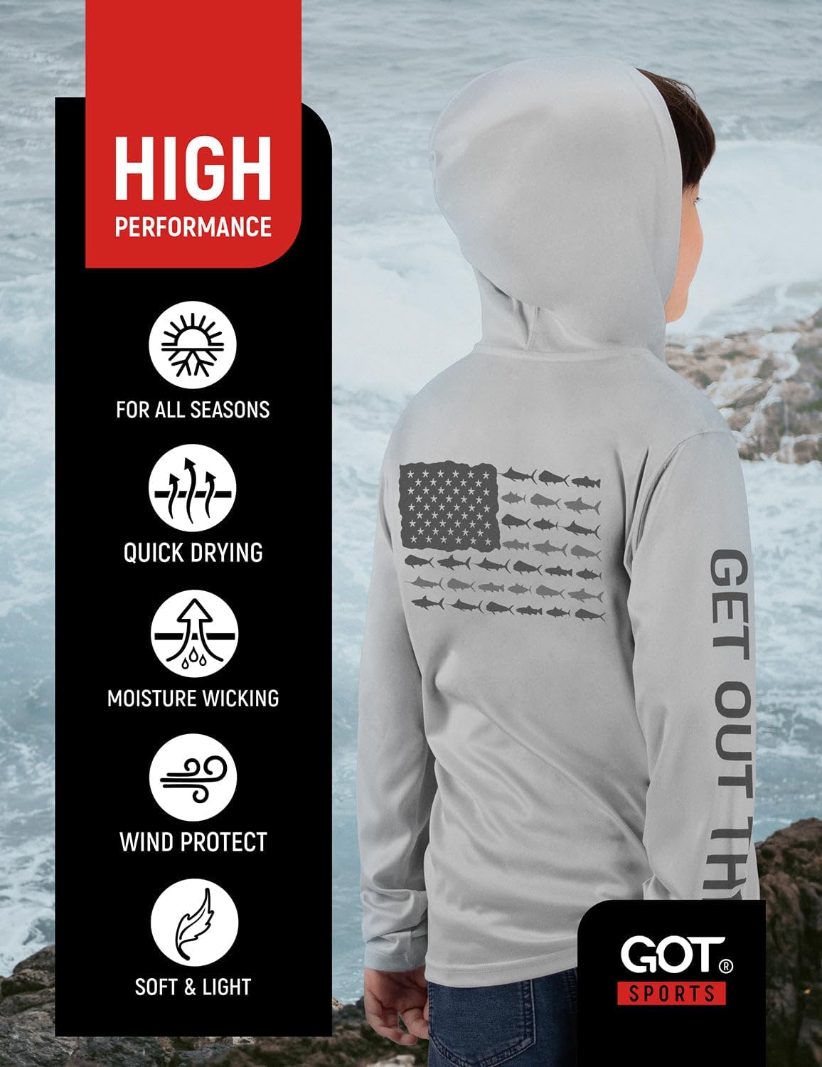 GOT Sports UPF 50+ Kids Fishing Hoodie Shirt - UV Sun Protection Long Sleeve T Shirts for Youth Boys Girls - Image 5
