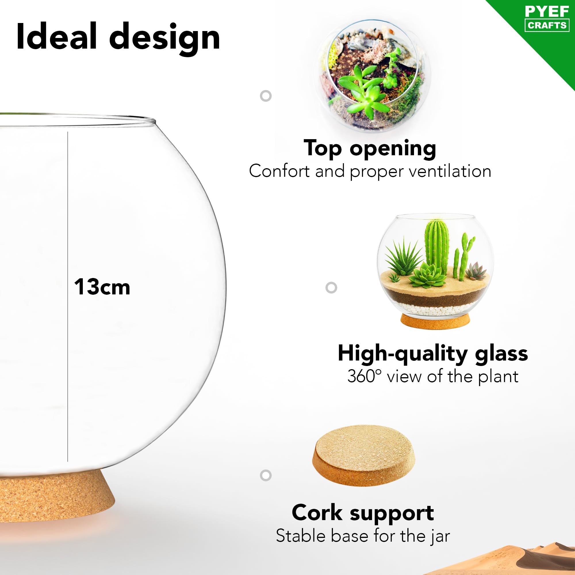 Zestaw do terrarium DIY dla sukulentów i kaktusów – zestaw startowy ze szklaną miską w zestawie – stwórz własny zestaw terrarium ze słoikiem, piaskiem, ziemią, węglem drzewnym, kamieniami