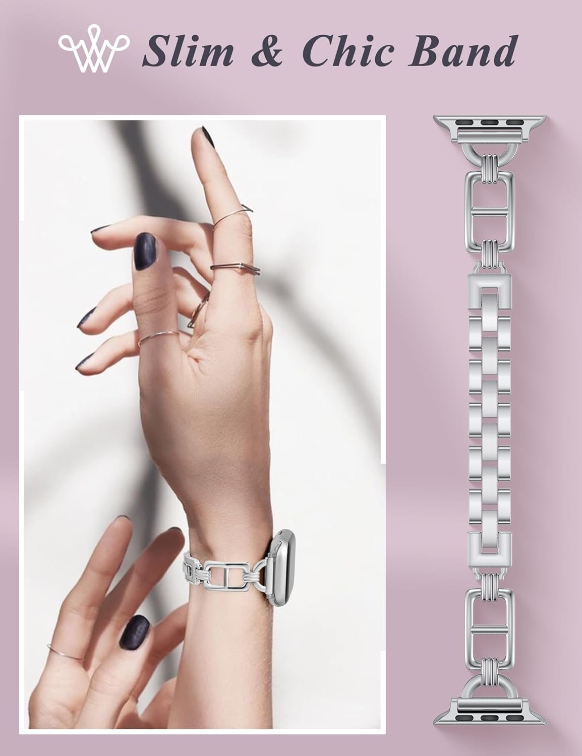 Wearlizer Compatible with Apple Watch Band 41/40/38/44/45/46/49/42mm Women, Dressy Stainless Steel Metal Jewelry Designer Gold Silver Chain Strap for iWatch Series 11 10 9 8 7 6 5 4 3 SE/Ultra 3 2 1 - Image 2