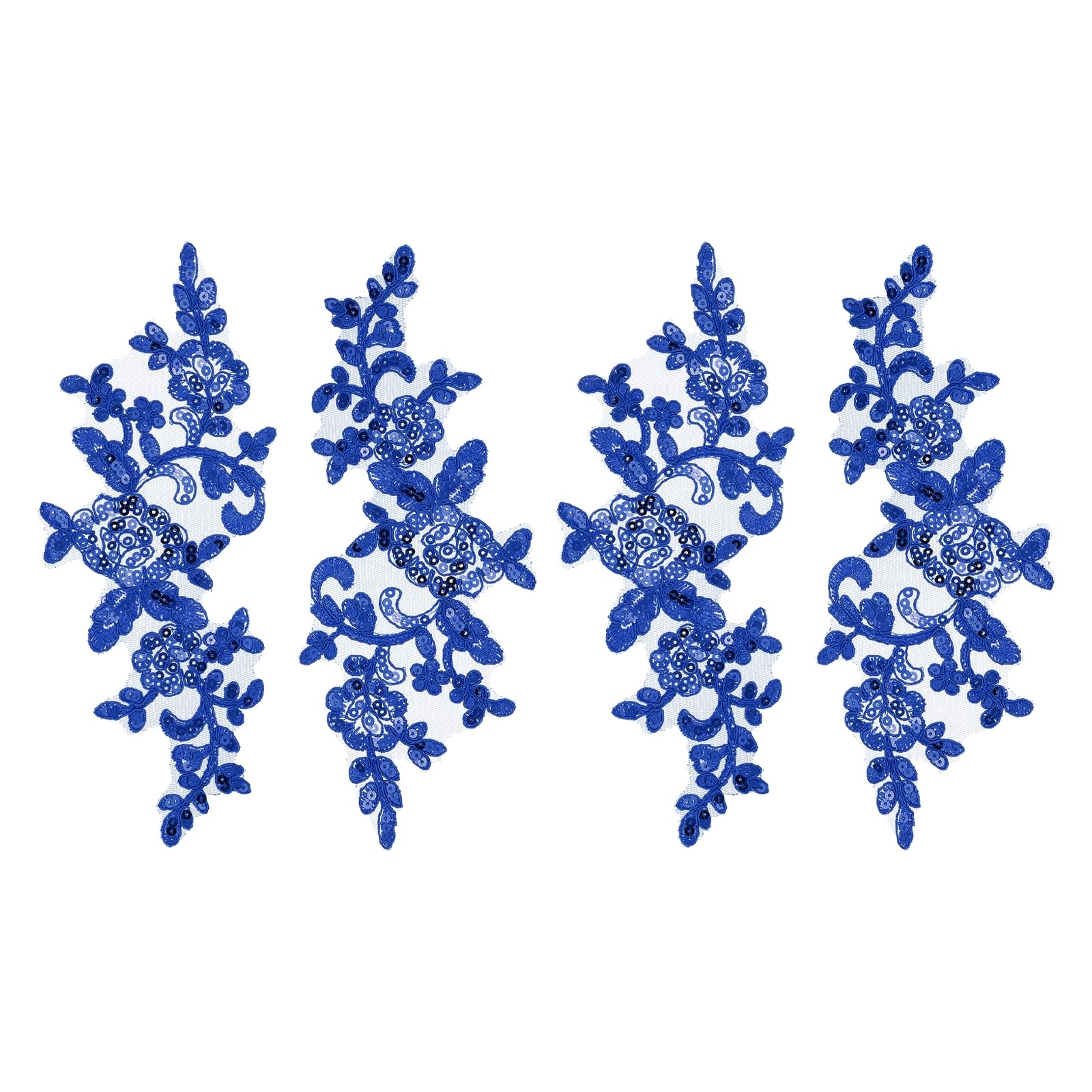sourcing map 4 Pcs Flower Lace Appliques 3D Embroidery Lace Sequin Patch Sewing Addition Embellishments for Wedding Bridal Dress Clothes DIY Crafts Accessories Decoration, Sapphire Blue (24cm)