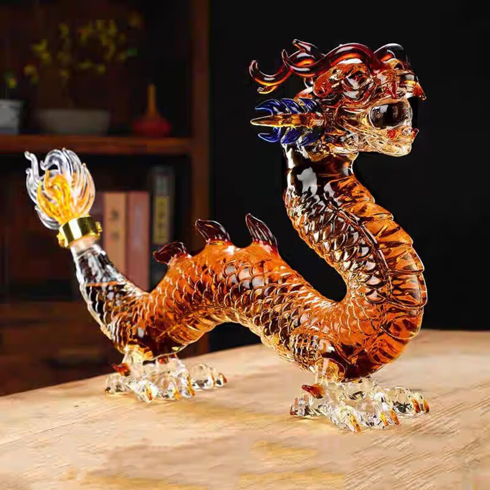 DUOAZJL Art Statue - 1000ml Dragon Drinking Decanter Whiskey and Wine Decanter, Zodiac Dragon Shape Glass Animal Whiskey Bottle