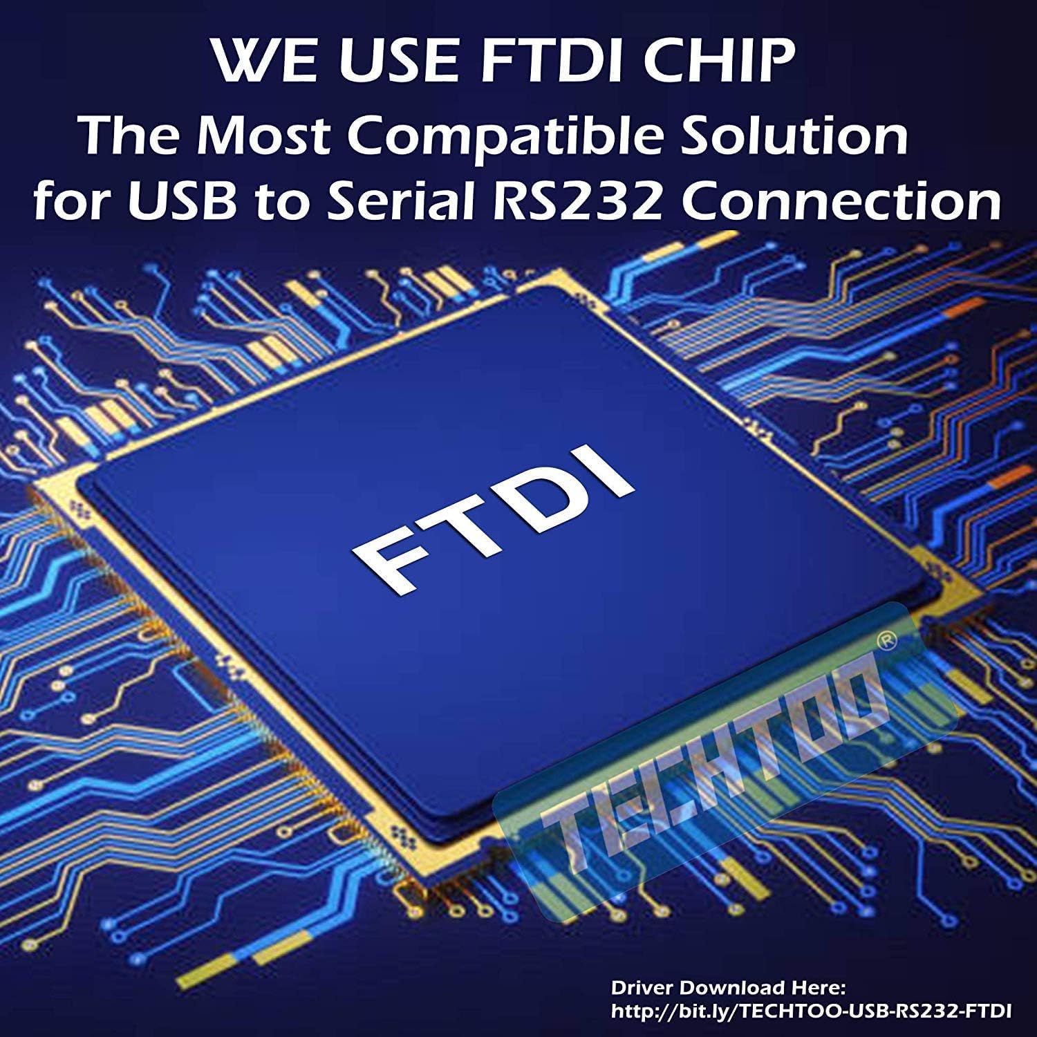 TECHTOO 4 Port Professional FTDI CHIP USB to RS232 Serial Cable DB9 Serial Adapter Converter 9-Pin Male to Male with Hexnuts (W/Hexnuts, 4 RS232 Port)