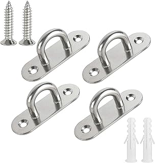 Toolly 4Pcs Stainless Steel 3.1 inch Pad Eye Plate U Hooks, Ring Hooks Ceiling Hooks Wall Mount Hooks Screw Eyes Hanger, Marine Hardware Staple Hook Loop Screws Set