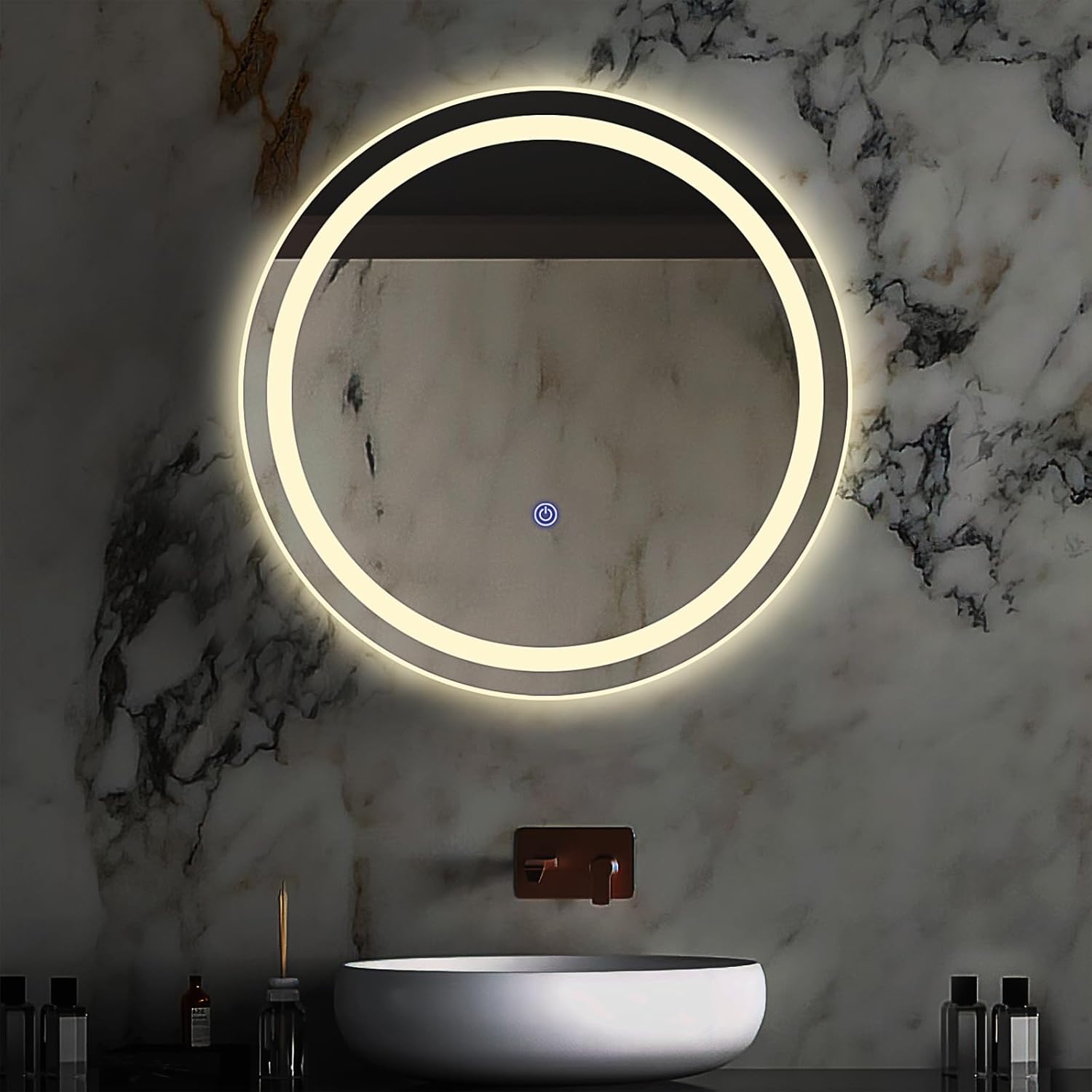 KOSTA 20 Inch Round LED Bathroom Vanity Mirror with Lights Dimmable Memory Function Touch Button Shatter-Proof Wall Mount Lighted Mirror