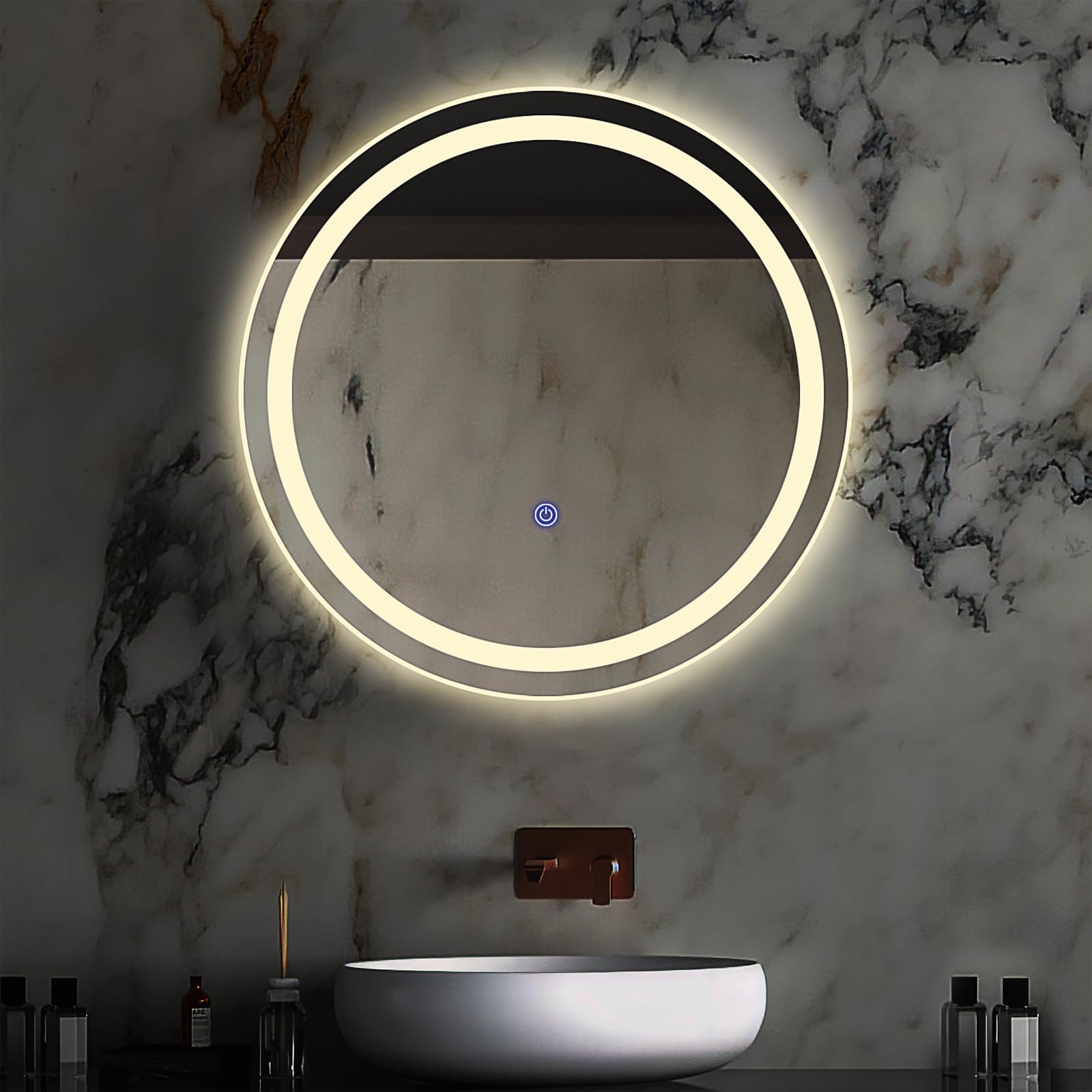 KOSTA 20 Inch Round LED Bathroom Vanity Mirror with Lights Dimmable Memory Function Touch Button Shatter-Proof Wall Mount Lighted Mirror