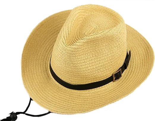 Fakeface Men's Floppy Packable Straw Hat Beach Cap Classic Western Newsboy Cap Fedora Hat UPF 50+ Roll Up Foldable Large Brim Outback Sun Hat with Adj