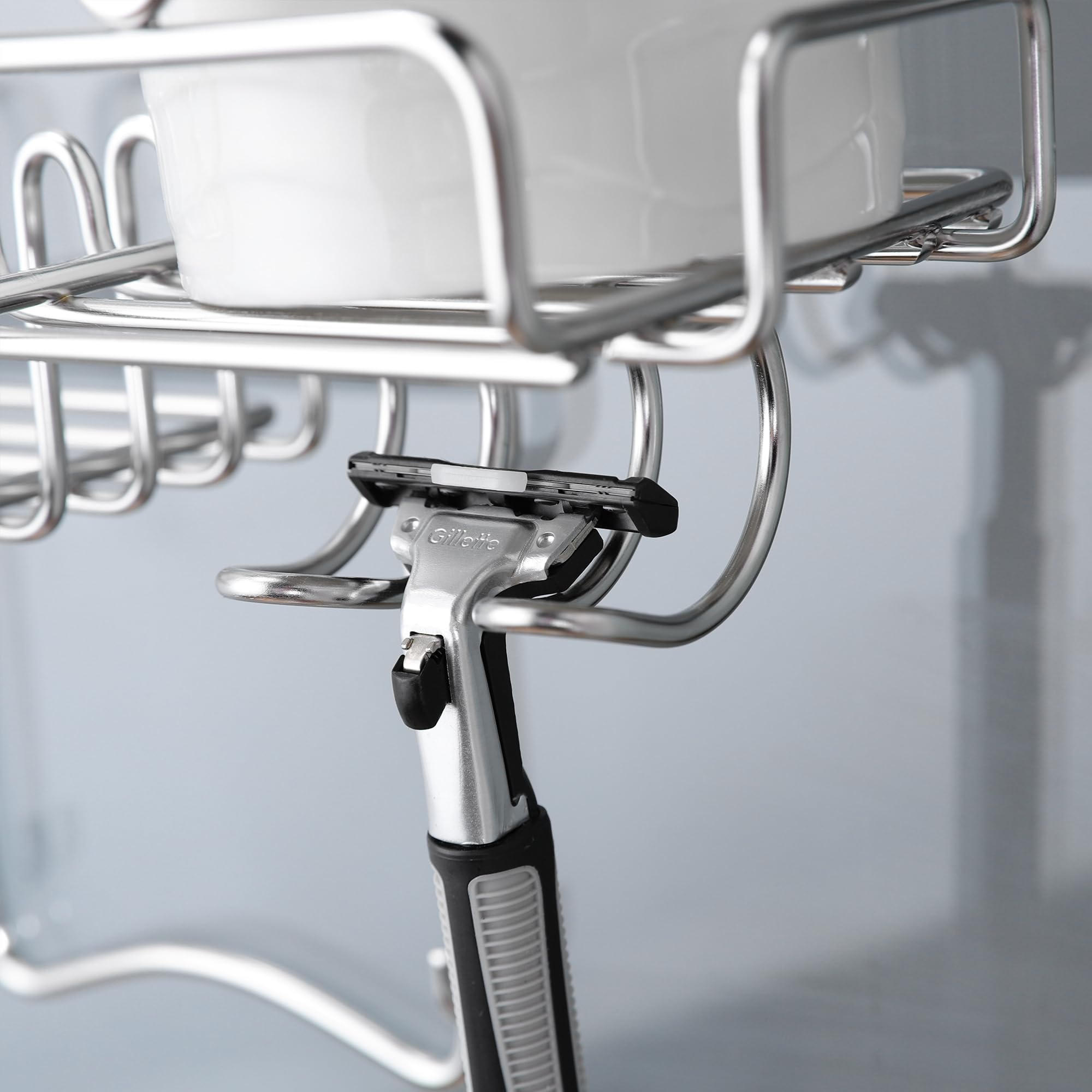 KEGII Hanging Shower Caddy - Over Door Storage Rack, Stainless Steel Organiser, No Drilling Shelf, Silver, 3 Tier - 1 Pack - Image 4