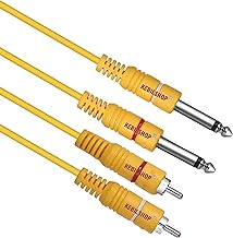 KEBILSHOP Dual Mono 6.35 mm 1/4-inch P38 Male to 2 RCA Male Audio Cable for Guitar, Amplifier,Other Professional Audio Equipment (Yellow, 1.8 Meter)