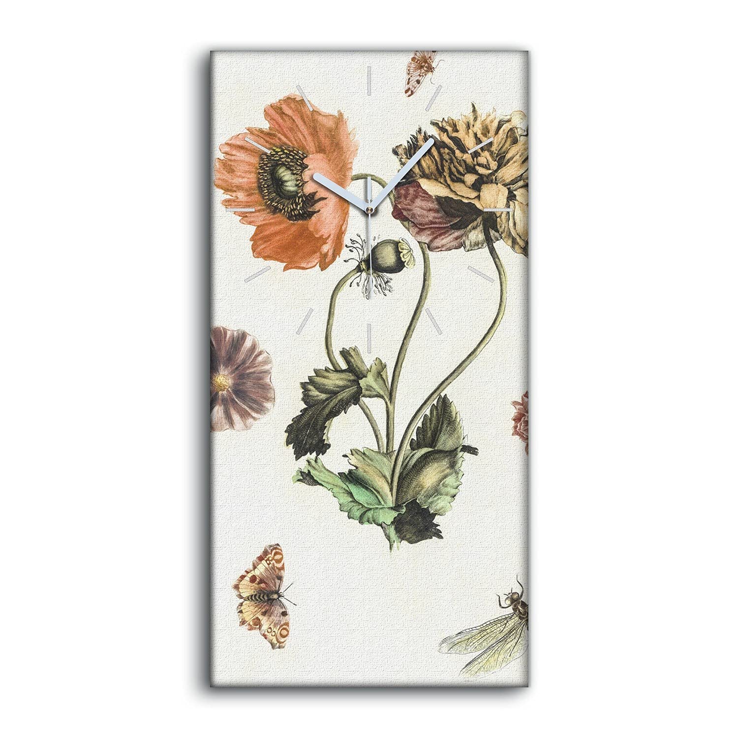 Horloge sur Toile Salon Chambre Décoration Murale Moderne Fleurs Silencieuse 30x60cm