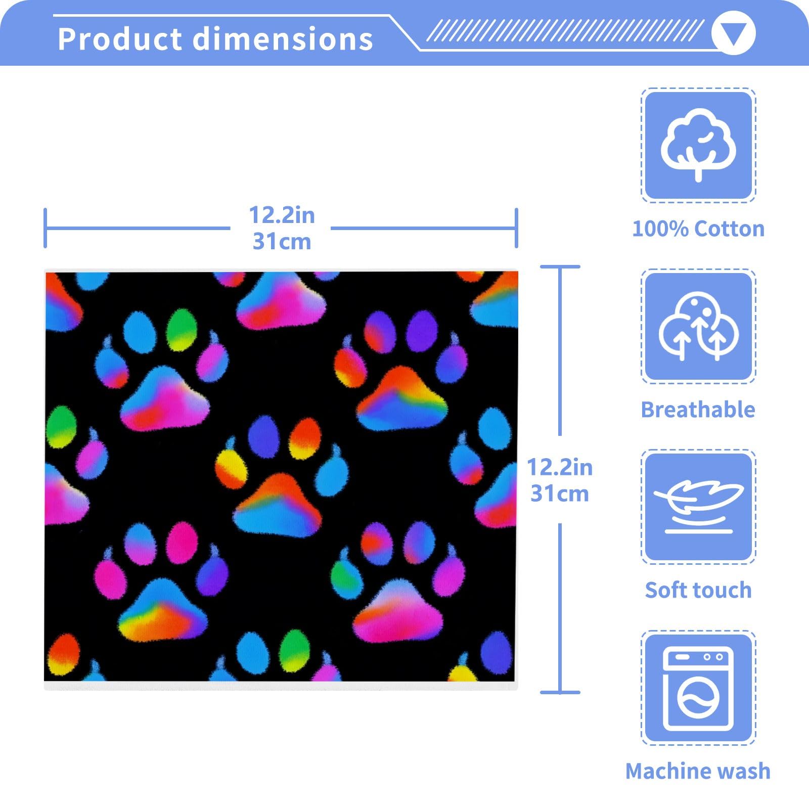 ALAZA Wash Cloth Set 100% Cotton Fingertip Towels Face Cloths Sets Neon Dog Paw Highly Absorbent Soft Feel Set of 2