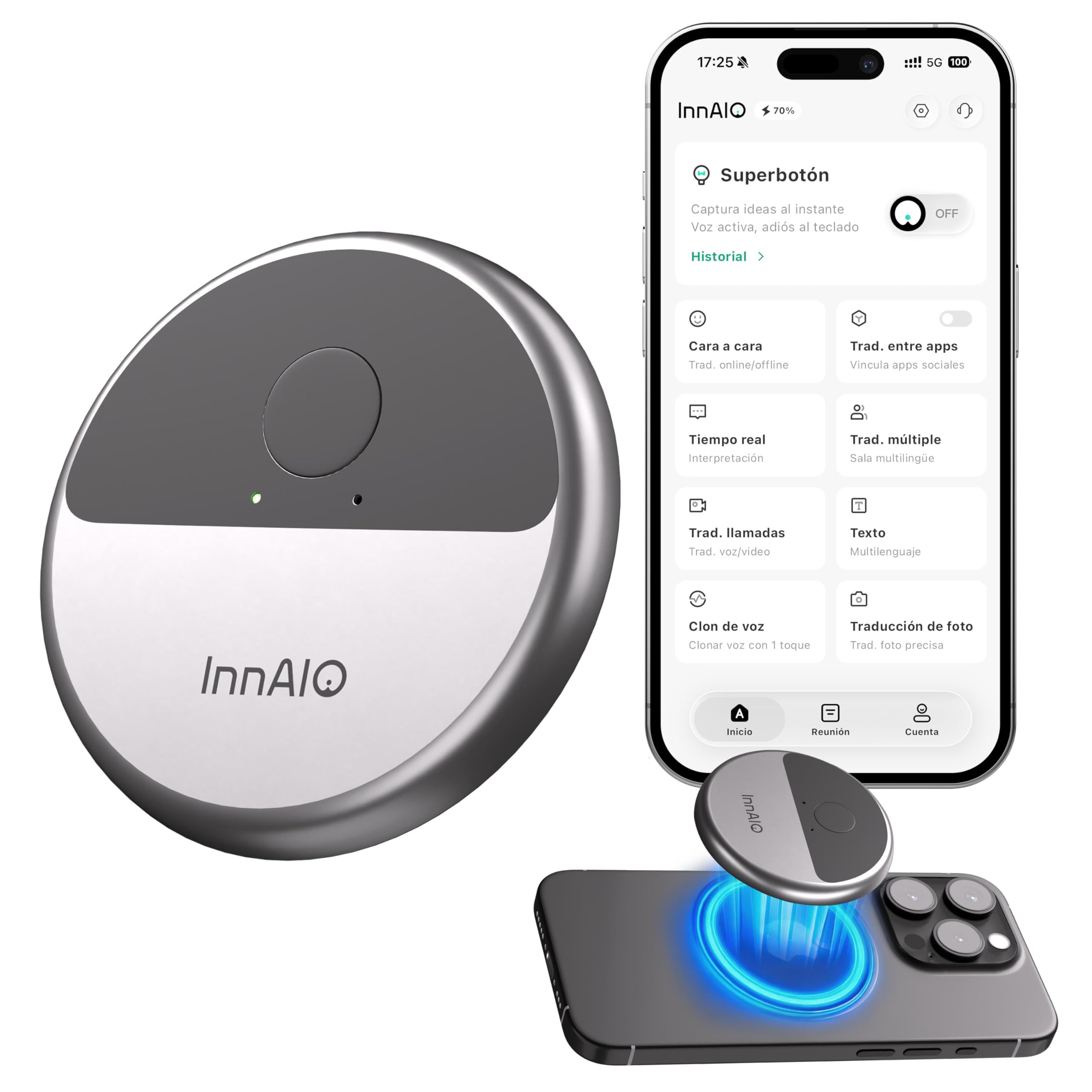 Traductor Instantáneo de Voz AI con Clonación de Voz, Traductor de Idiomas Portátil con Traducción en Tiempo Real, Funciona en Apps, Llamadas y Videollamadas, 140+ Idiomas para Viajes y Negocios
