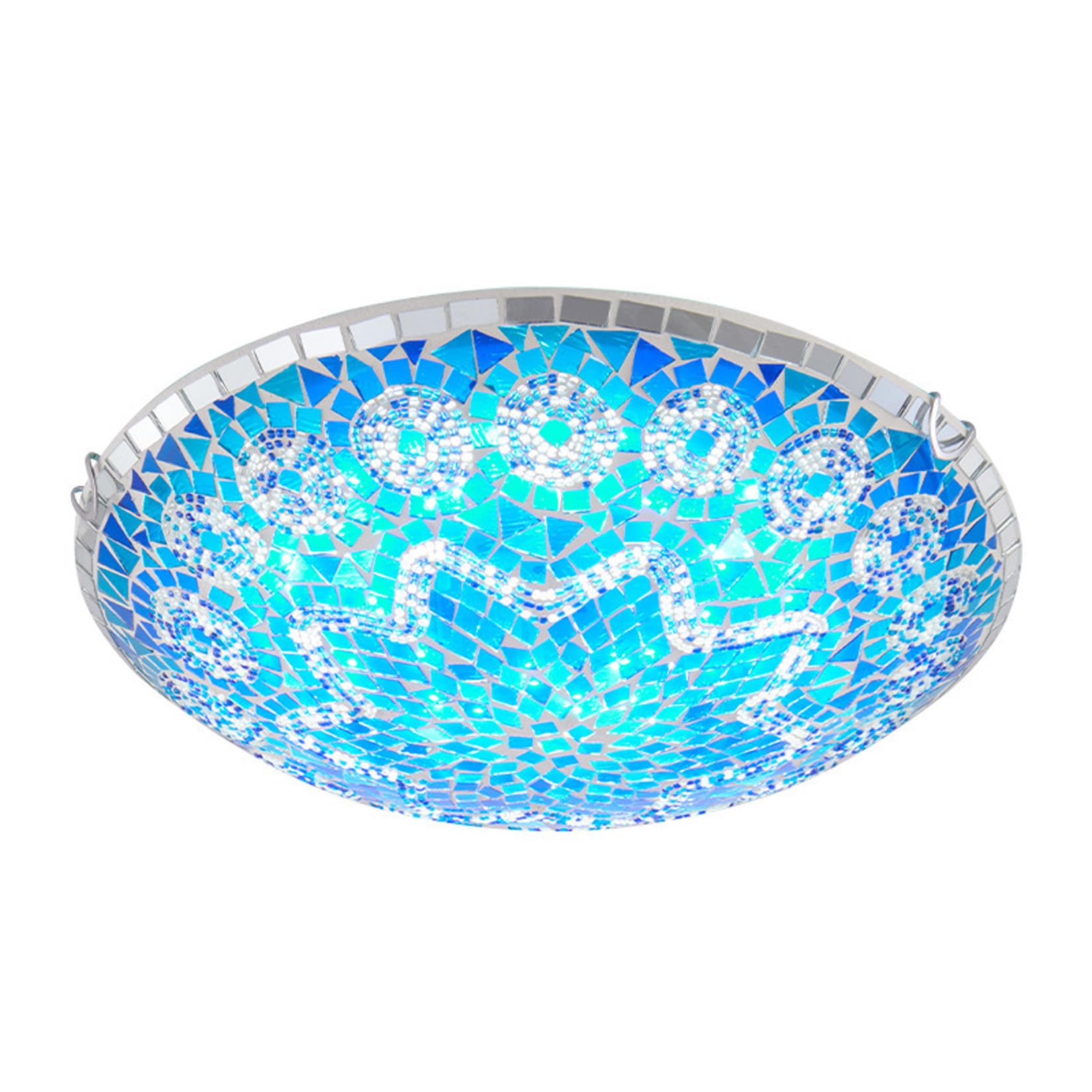 Yjmgrowing Turkish Mosaic LED Ceiling Light Mediterranean Blue Flush Mount Ceiling Lamp Handmade Glass Ceiling Light Fixture for Bedroom, Hallway, Kitchen, Entryway, 12"/16"/20",3Color Light,40cm