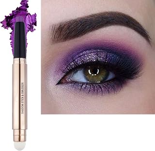 2 in 1 Eyeshadow Stick and Sponge Makeup Brush, Smooth Cream Shimmer Shadow Pencil Long Lasting Waterproof Eye Shadow pen Highlighter Eye Liner, Multi-Dimensional eyes Look (violets shimme # 08)