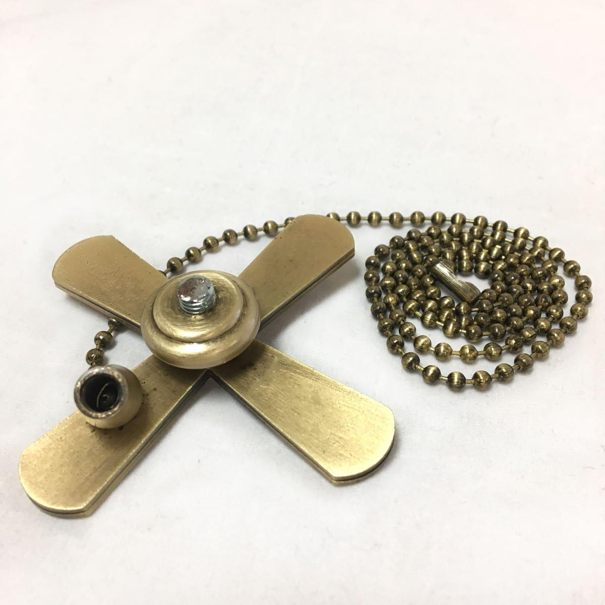 Royal Designs Ceiling Fan Pull Chain Beaded Ball Extension Chain with Decorative Fan and Light Bulb, Antique Brass, Set of 2