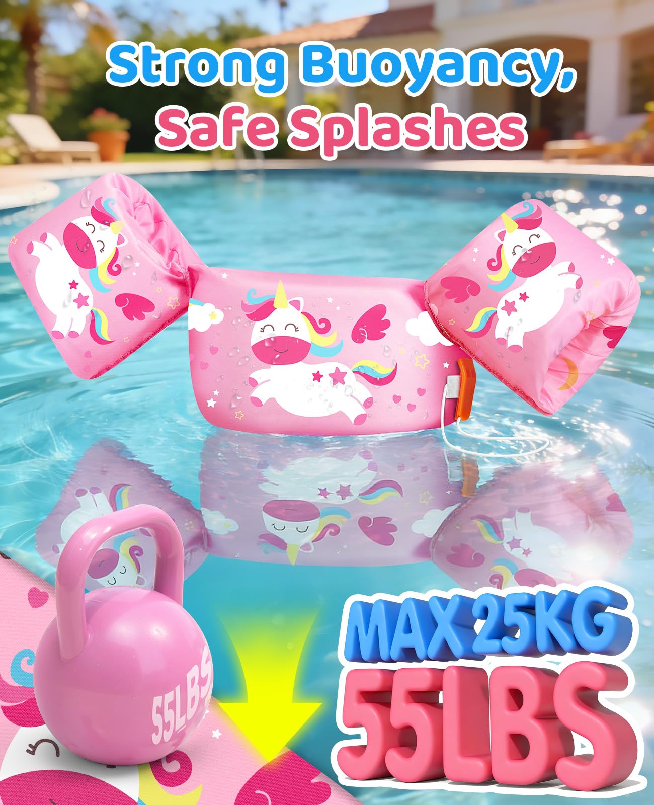 HeySplash Braccioli Gonfiabili, Canottiera per Piscina, Braccioli da Nuoto, Galleggiante per Nuoto Accessori per Bambini con Motivo Cartone Animato, Unicorno Rosa
