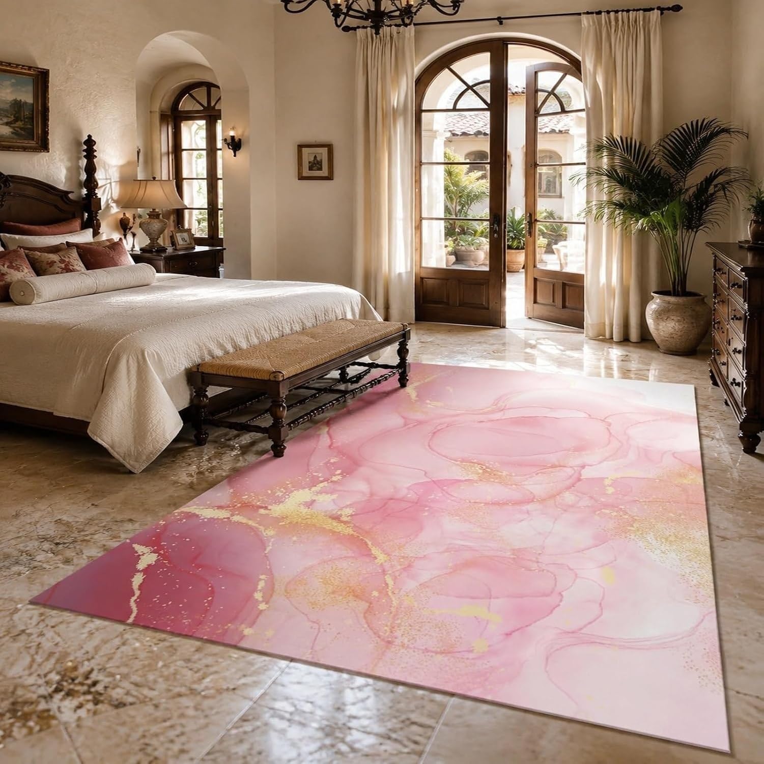 Tapis Lavable en Machine Abstrait Rose, Rose, 100x160 cm (rectangulaire)