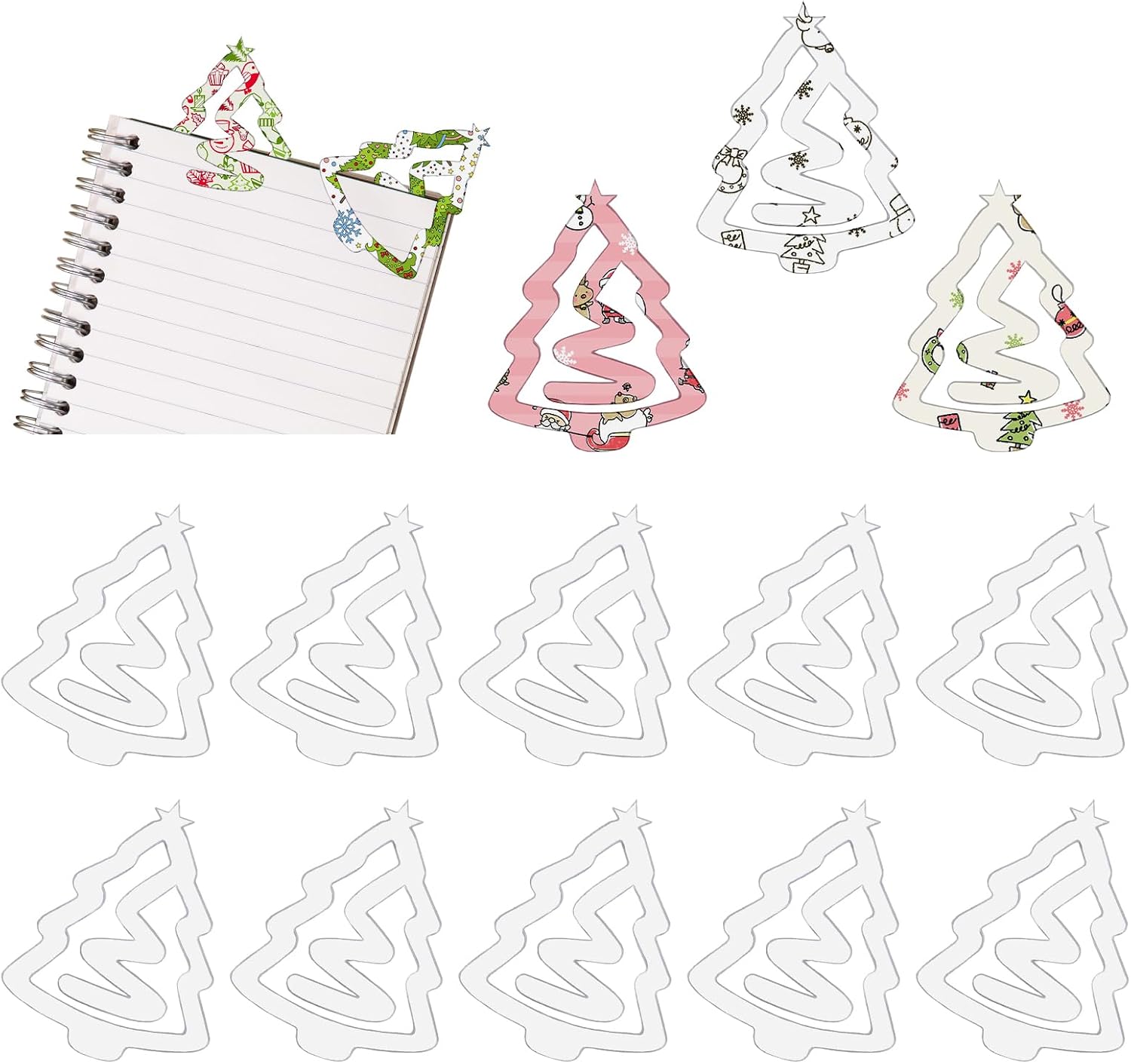 20Pcs Christmas Tree Paper Clips, Heat Transfer Acrylic Blank Bookmarks, Christmas Jumbo Paperclips for Crafts Office Class Teacher Gift