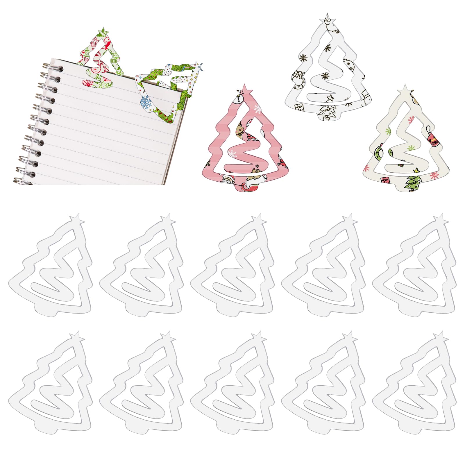 URROMA 20Pcs Christmas Tree Paper Clips, Heat Transfer Acrylic Blank Bookmarks, Christmas Jumbo Paperclips for Crafts Office Class Teacher Gift