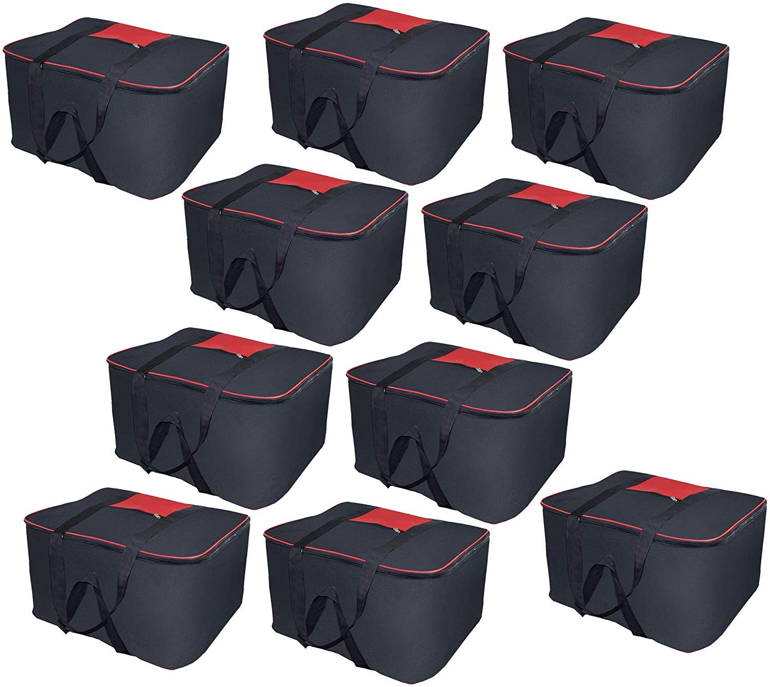 Home Store India Rectangular Big Under bed Moisture Proof Cloth Organizer Storage Bag with Zippered Closure and Handle - Black and Red, 54X46X28cm (10)